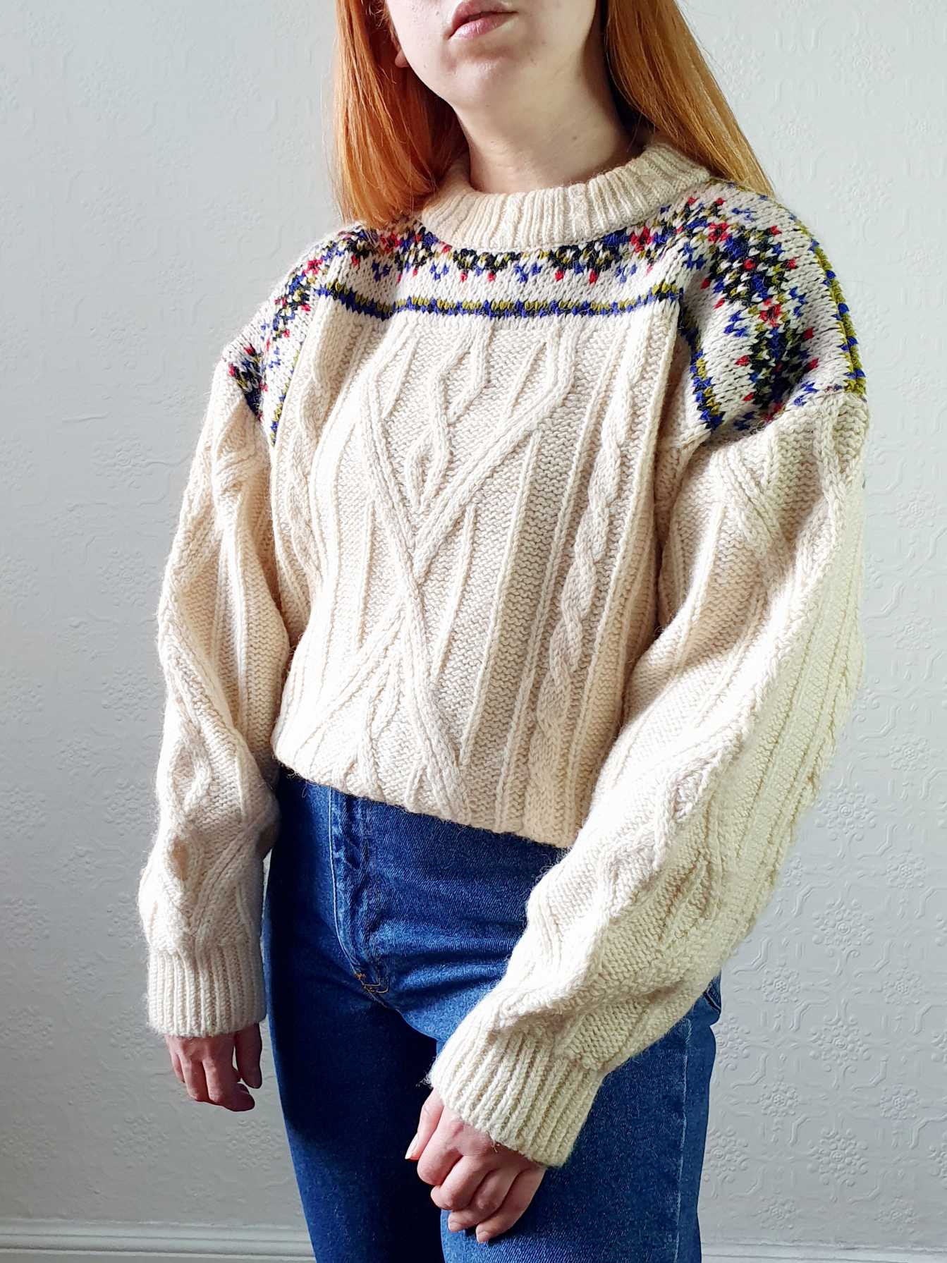 Vintage Cream Wool Aran Jumper - L/XL - Image 6