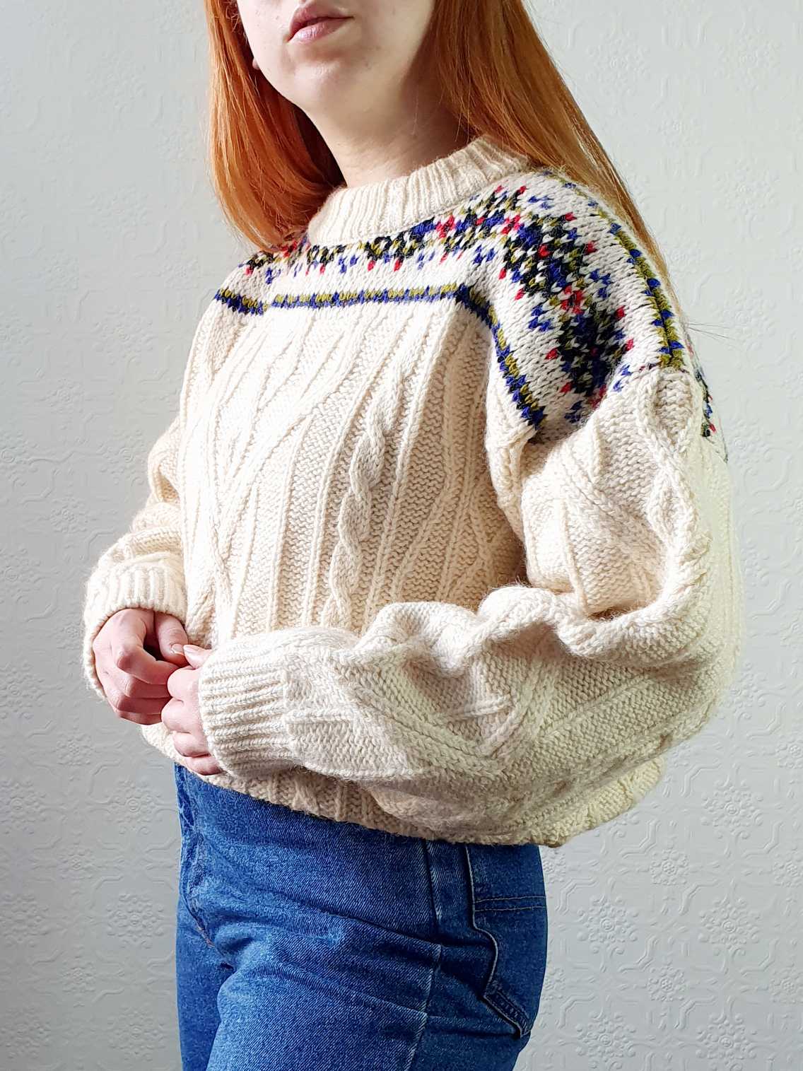 Vintage Cream Wool Aran Jumper - L/XL - Image 7
