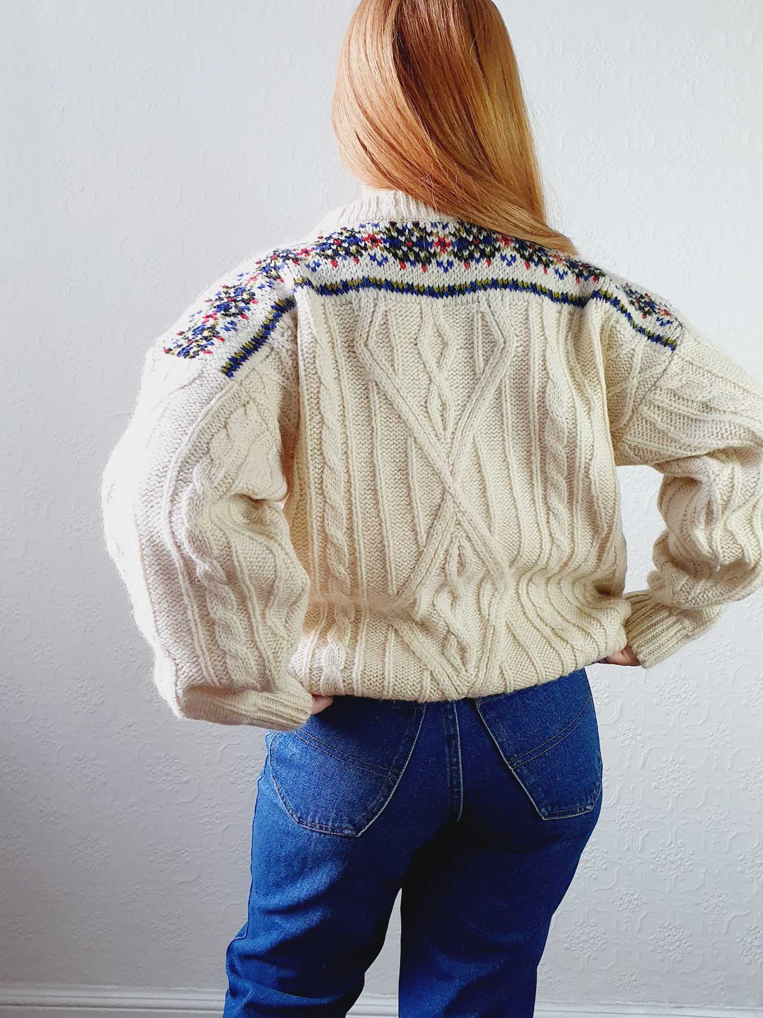 Vintage Cream Wool Aran Jumper - L/XL - Image 8