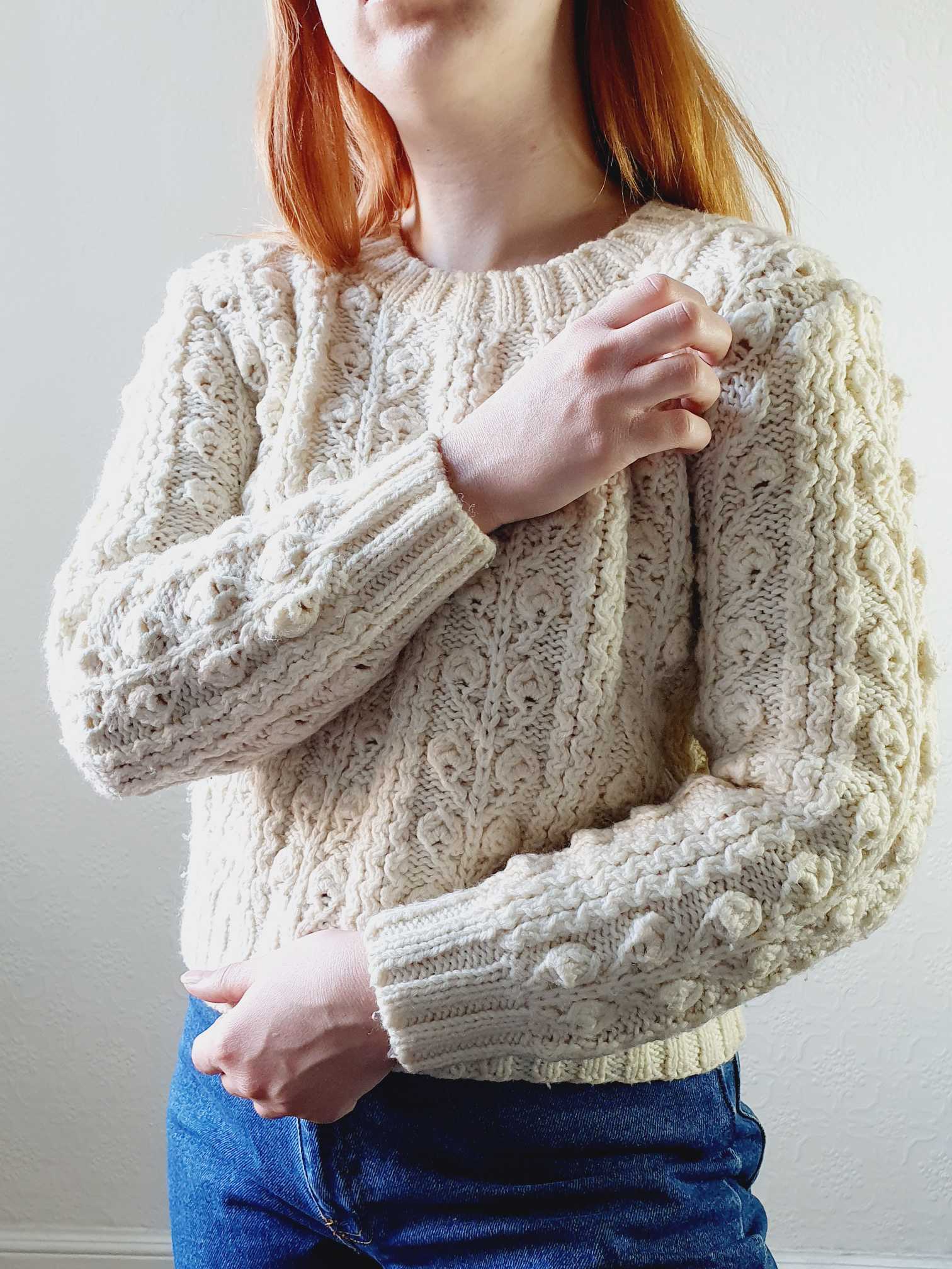 Vintage Cream Wool Arran Style Jumper - XS/S - Image 10