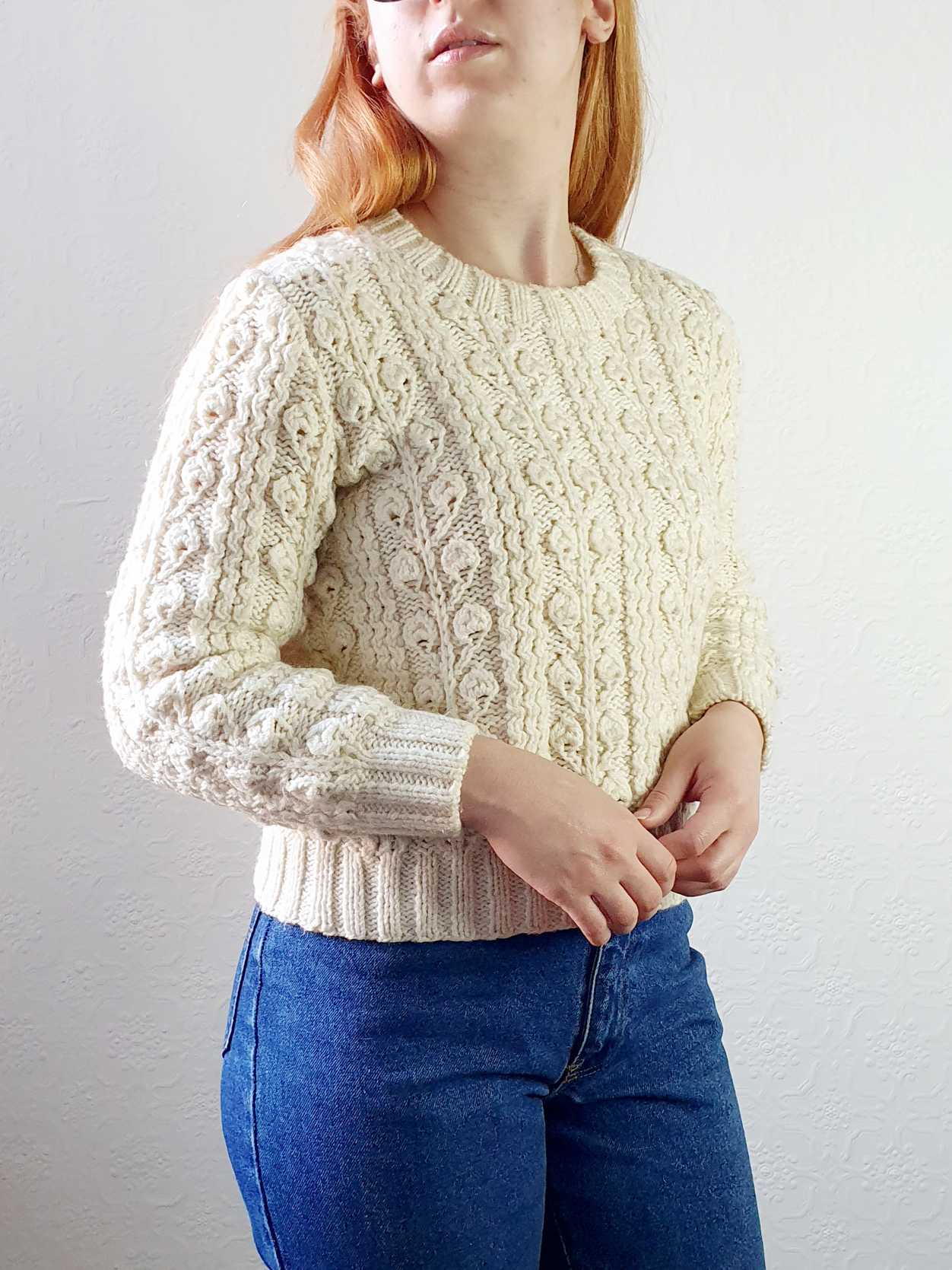 Vintage Cream Wool Arran Style Jumper - XS/S - Image 2
