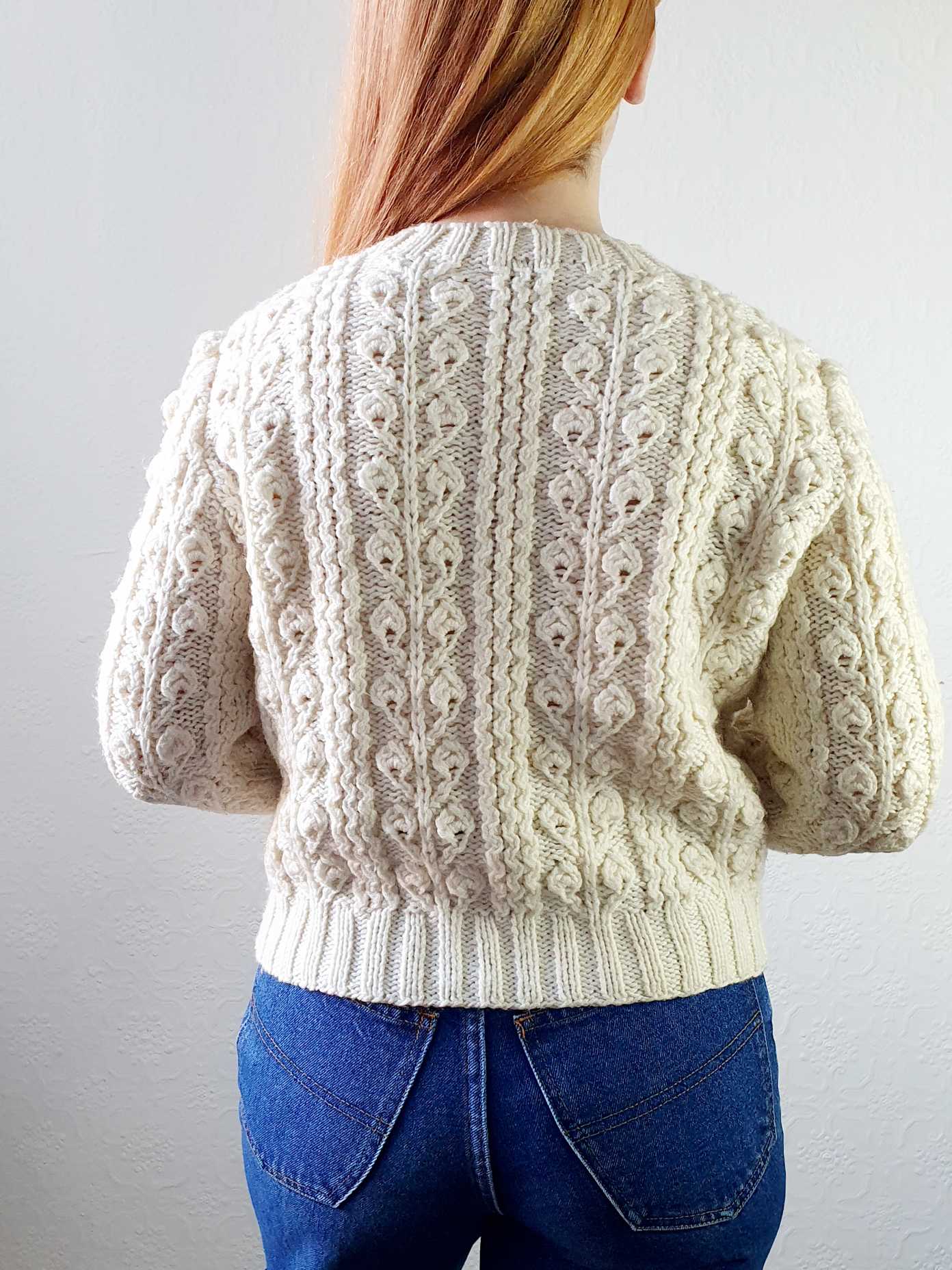 Vintage Cream Wool Arran Style Jumper - XS/S - Image 4