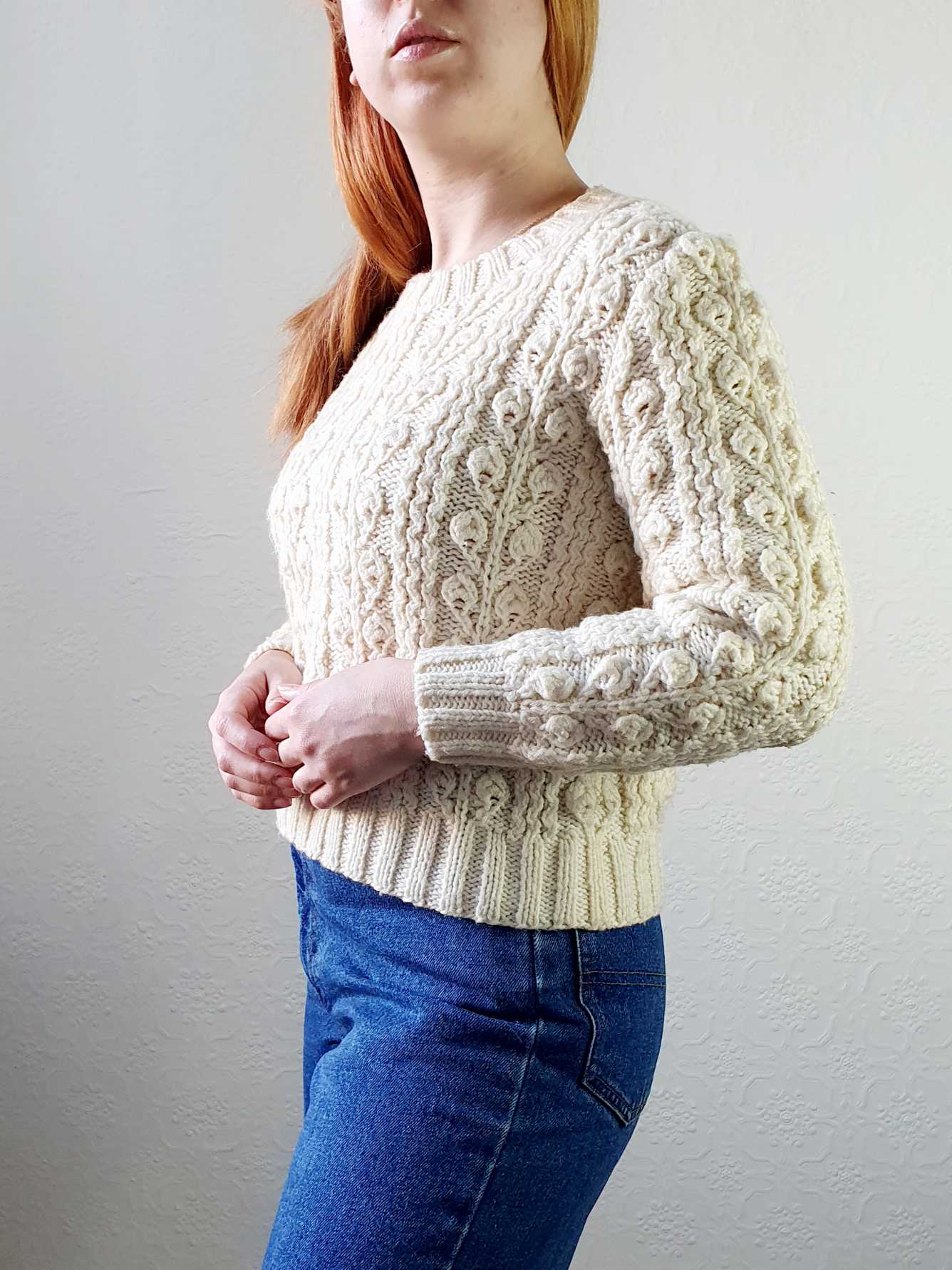Vintage Cream Wool Arran Style Jumper - XS/S - Image 5