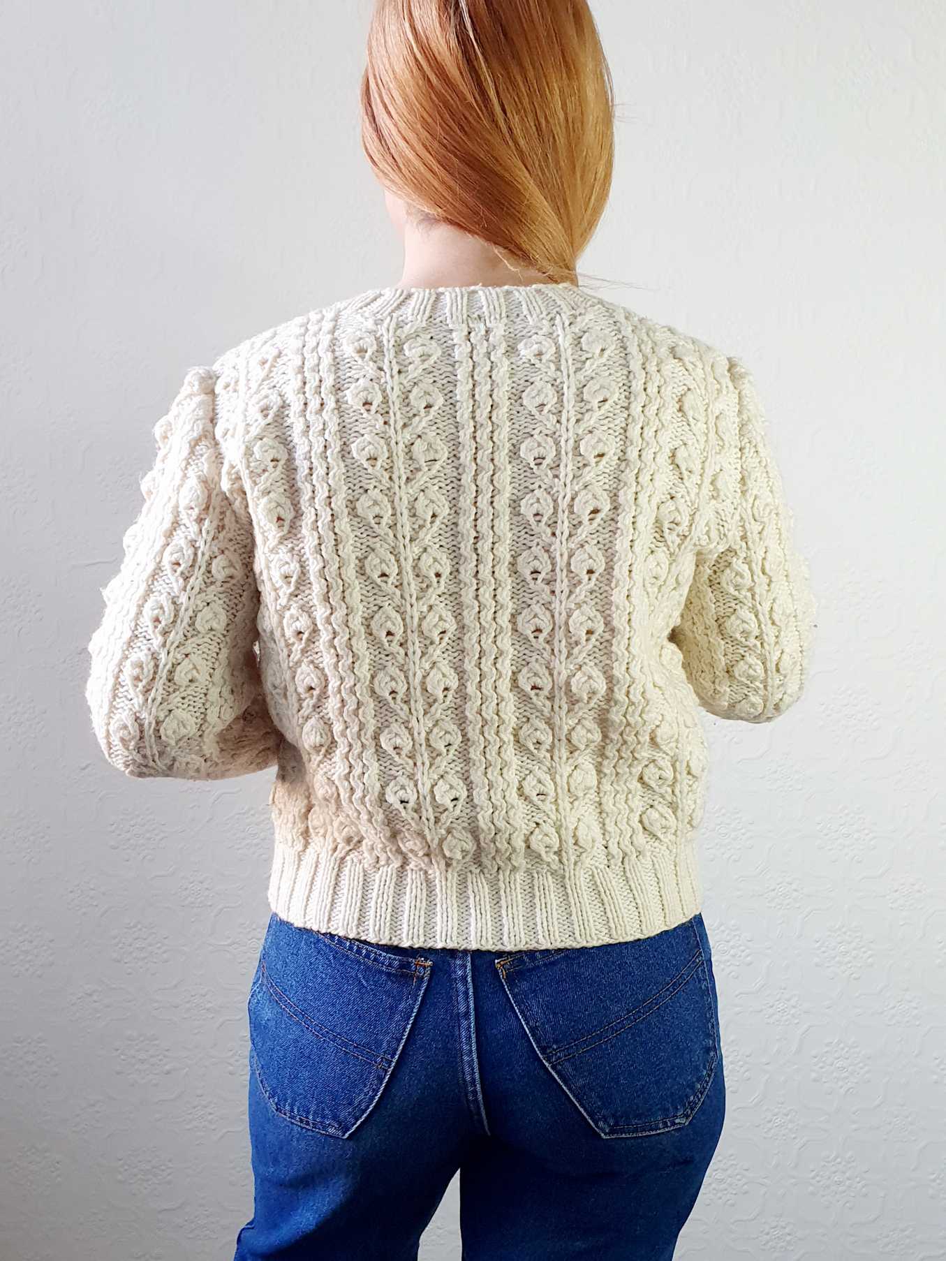 Vintage Cream Wool Arran Style Jumper - XS/S - Image 6