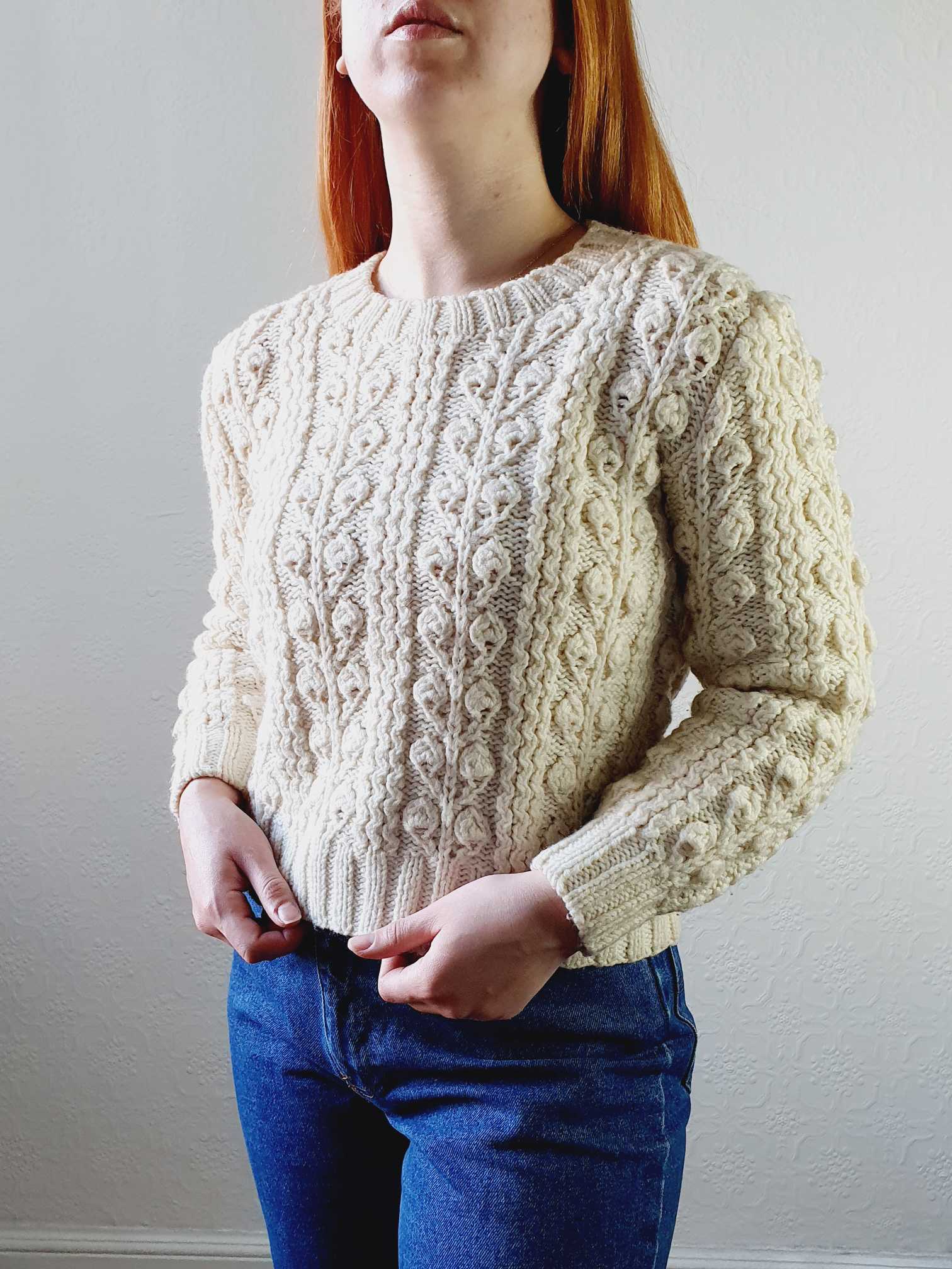 Vintage Cream Wool Arran Style Jumper - XS/S - Image 7