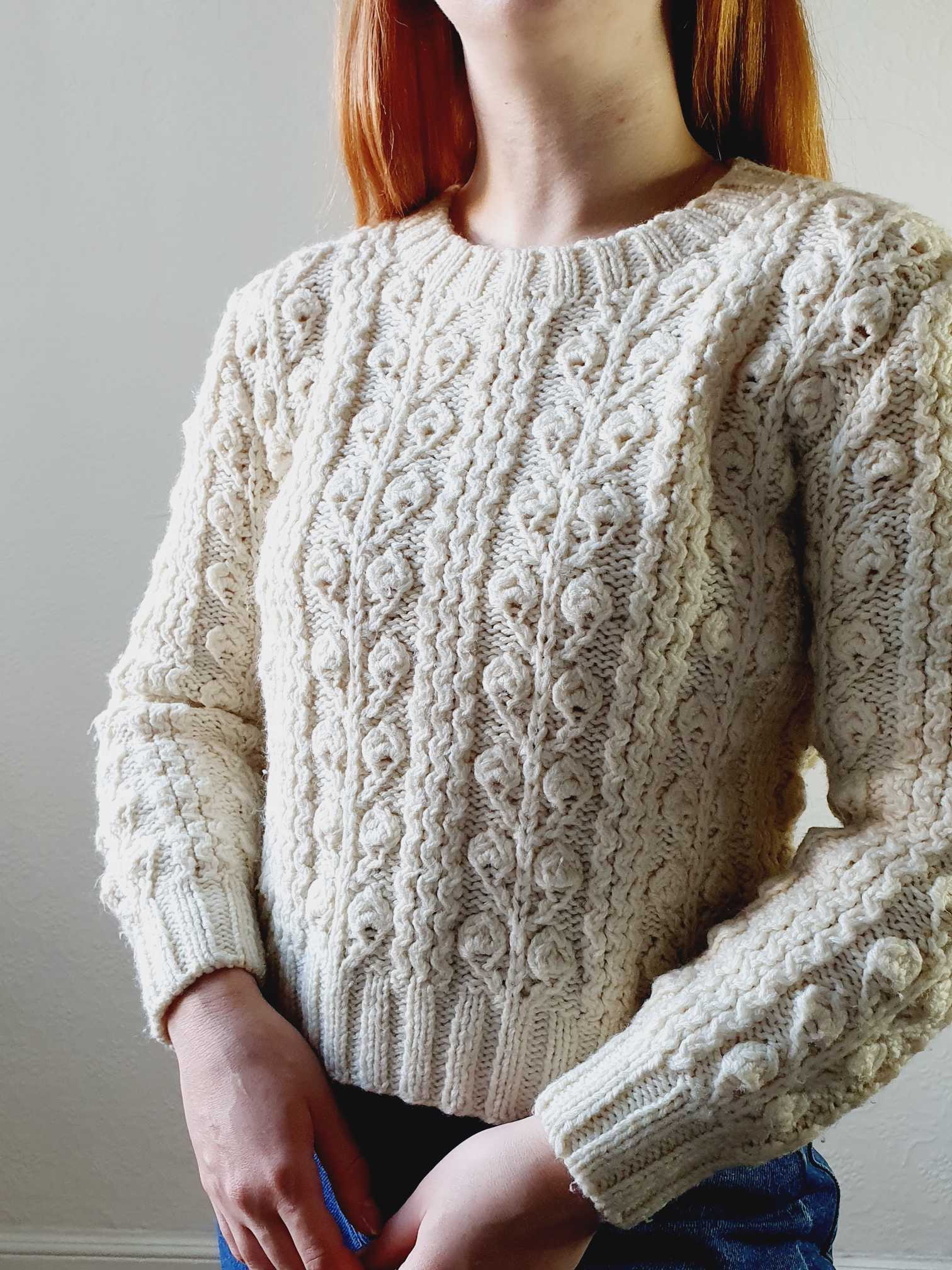 Vintage Cream Wool Arran Style Jumper - XS/S - Image 8