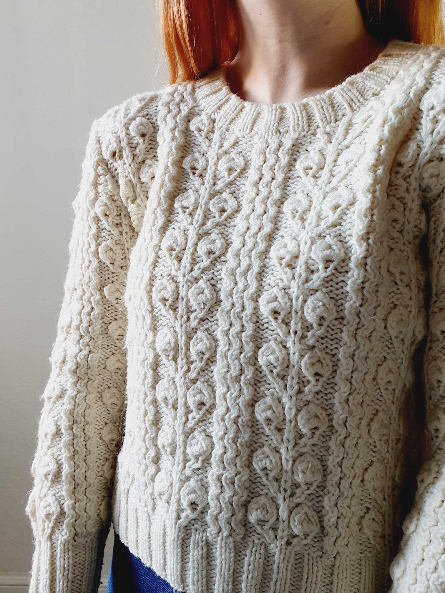 Vintage Cream Wool Arran Style Jumper - XS/S - Image 9