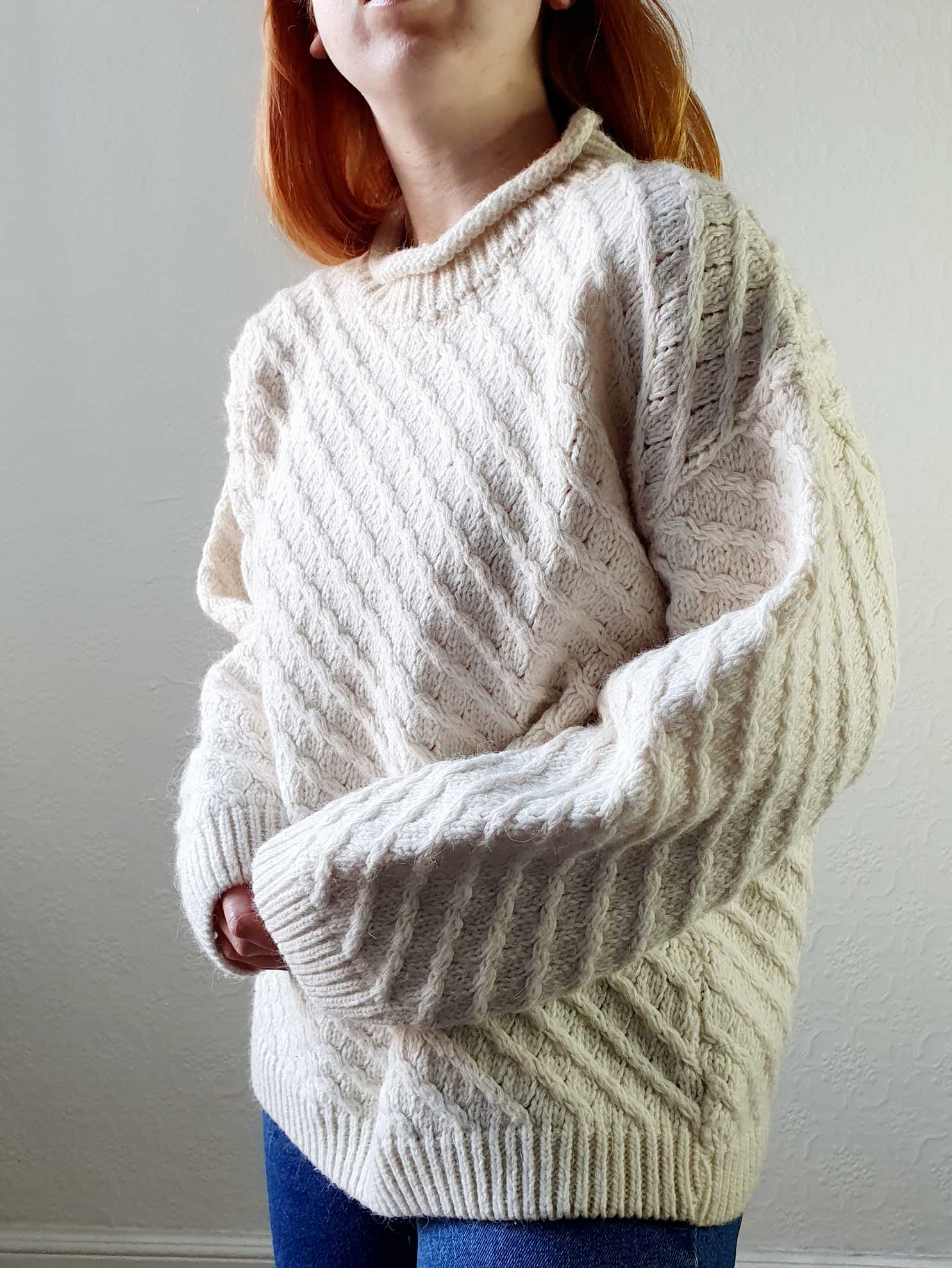 Vintage Cream Wool Jumper - L/XL - Image 2