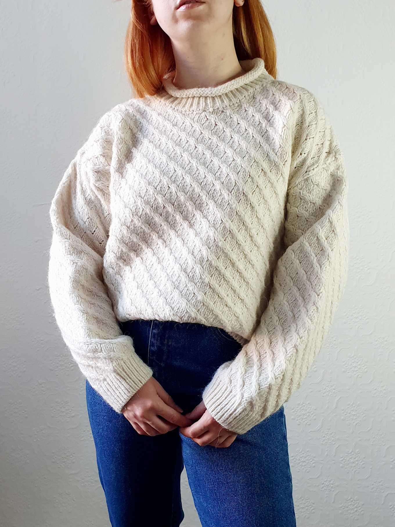 Vintage Cream Wool Jumper - L/XL - Image 3