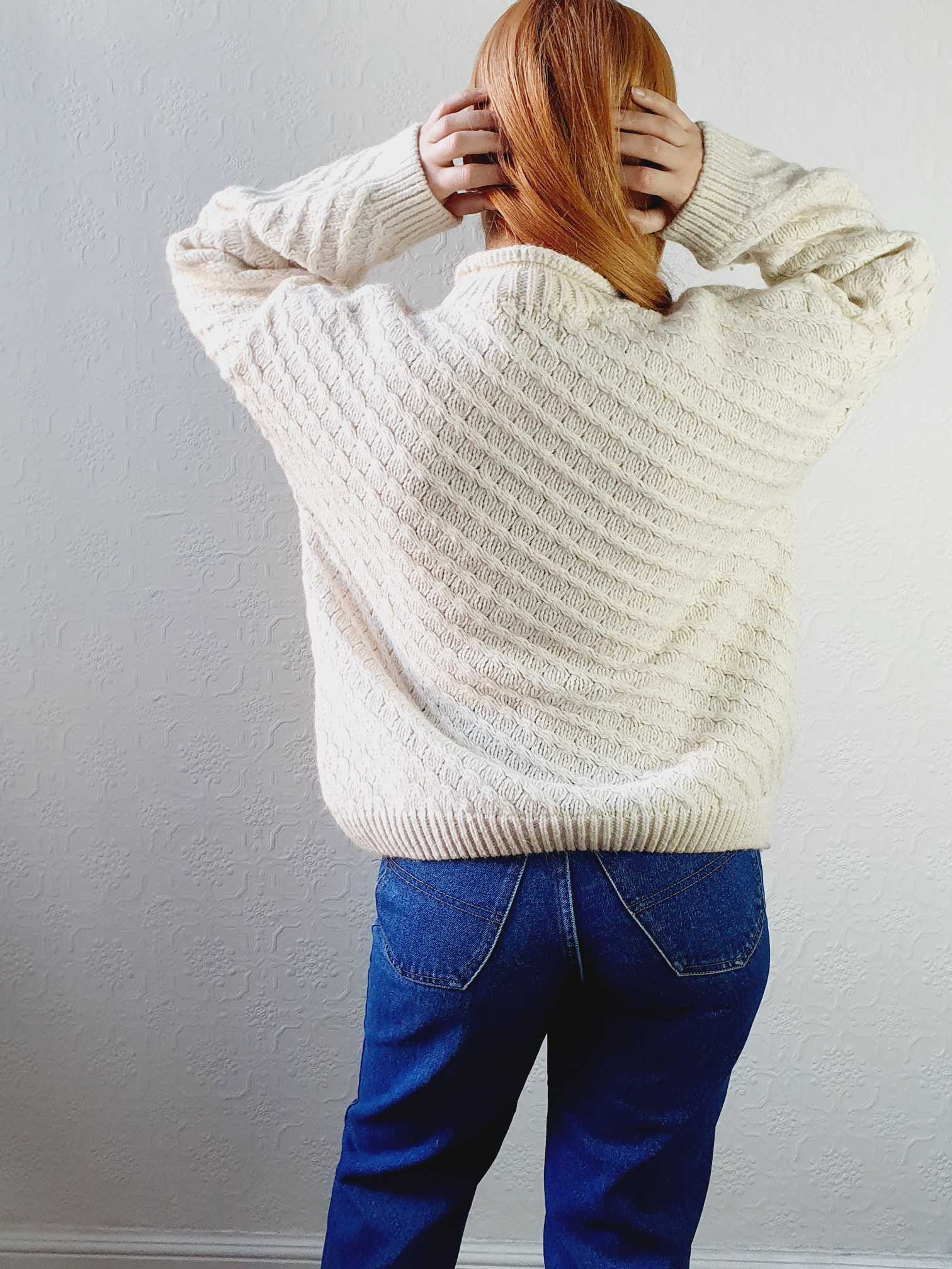 Vintage Cream Wool Jumper - L/XL - Image 4