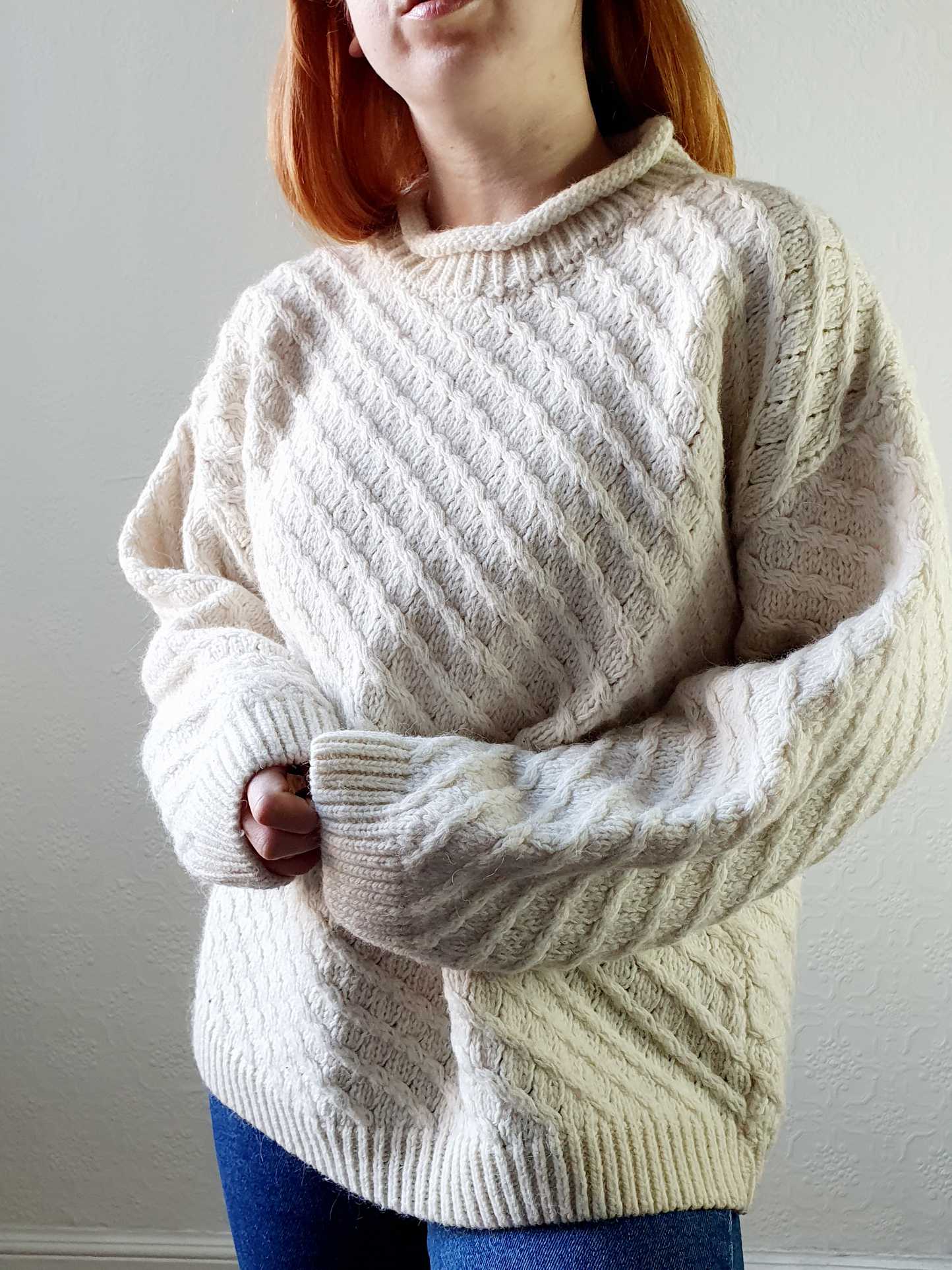 Vintage Cream Wool Jumper - L/XL - Image 5
