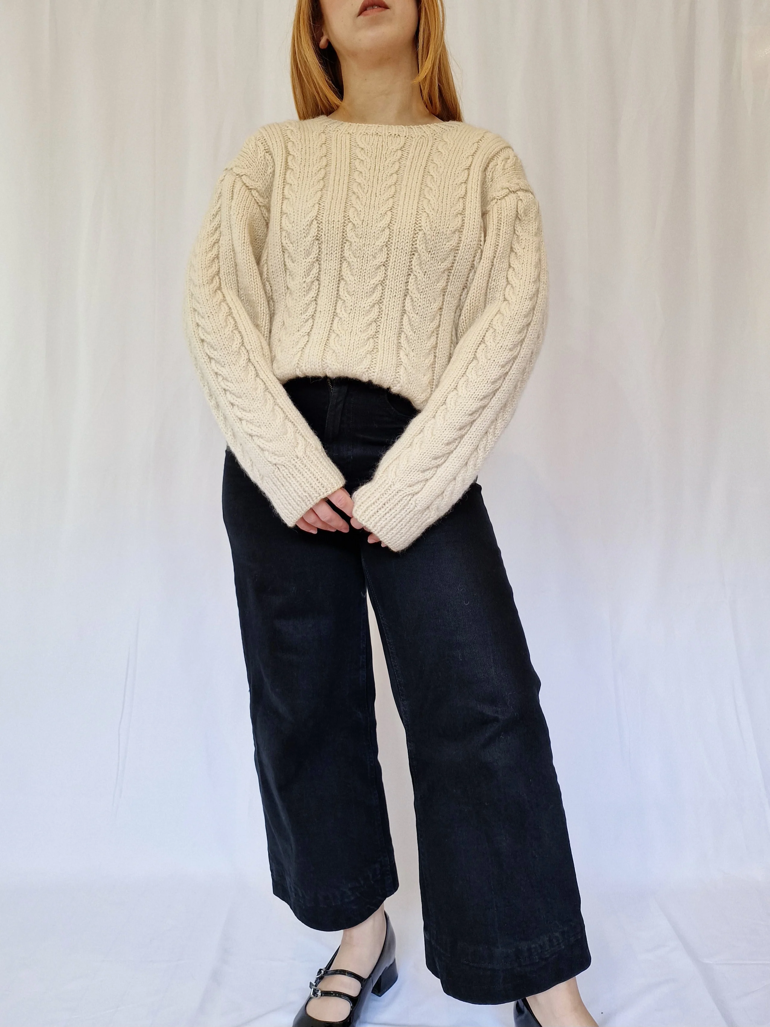 Vintage Crew Neck 100% Wool Aran Jumper - M - Image 2