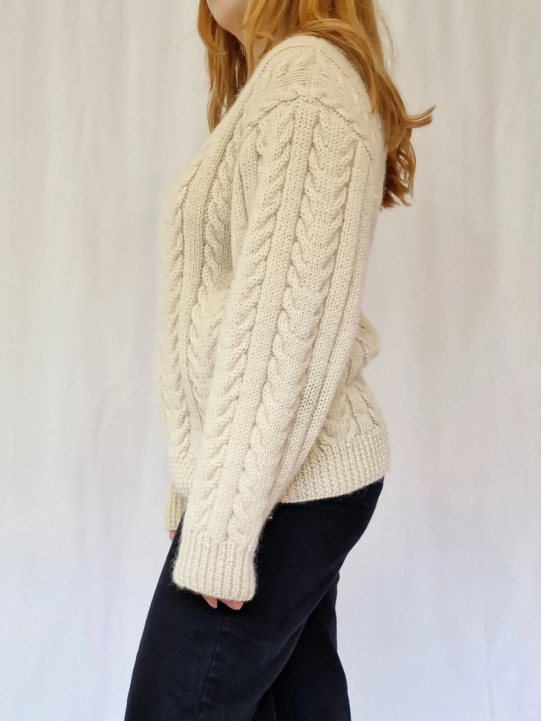 Vintage Crew Neck 100% Wool Aran Jumper - M - Image 4