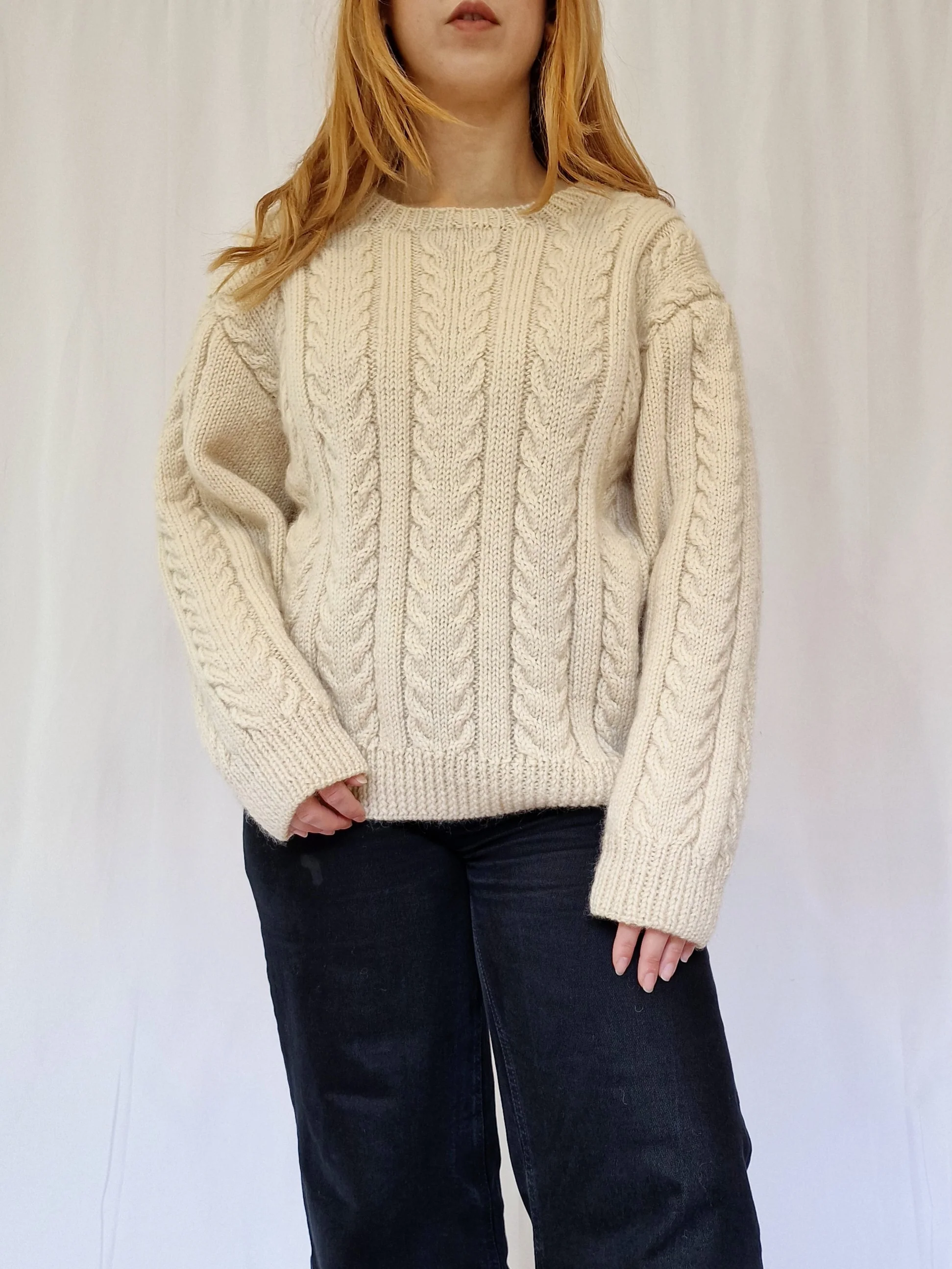 Vintage Crew Neck 100% Wool Aran Jumper - M - Image 5
