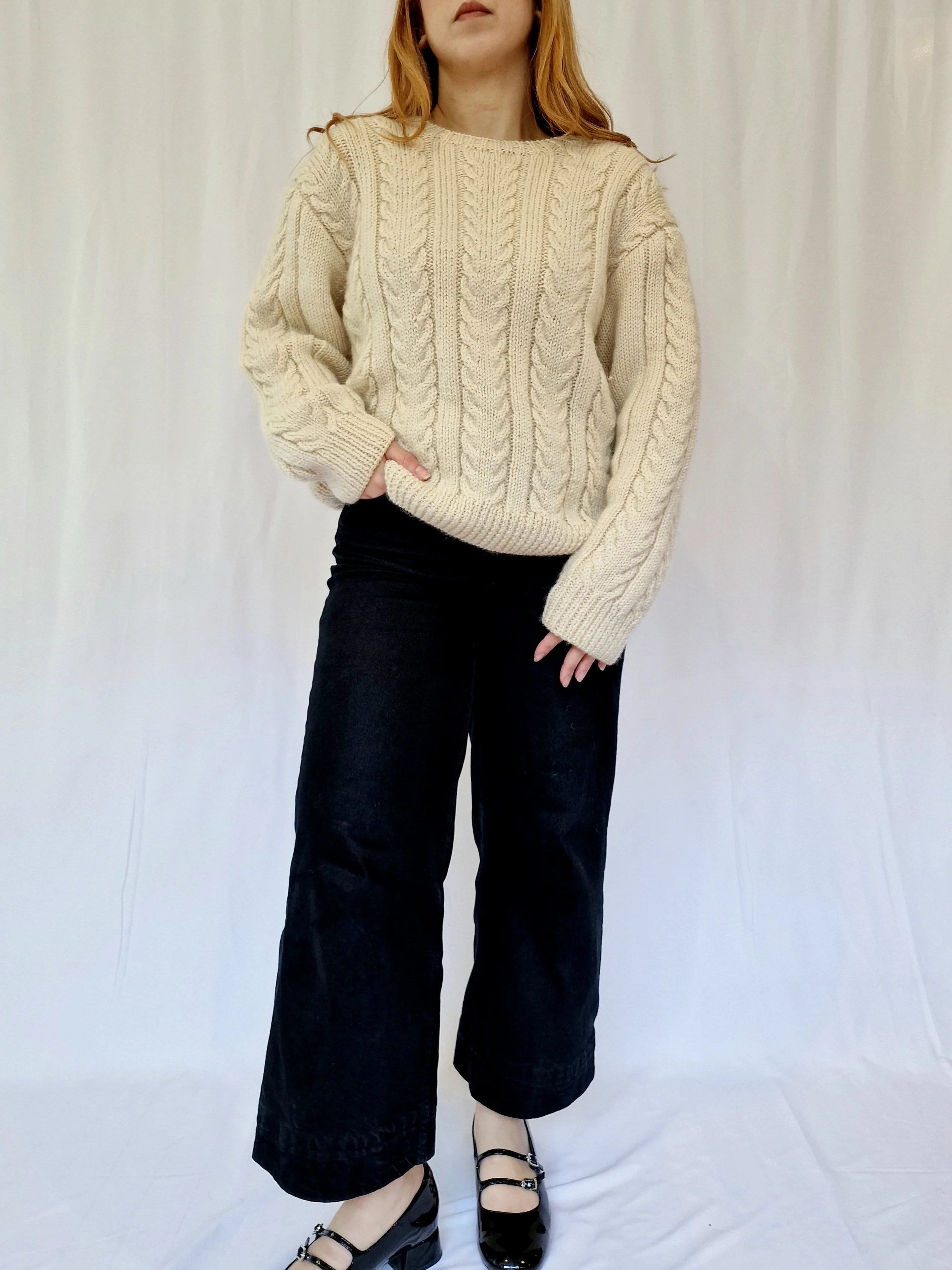 Vintage Crew Neck 100% Wool Aran Jumper - M - Image 6