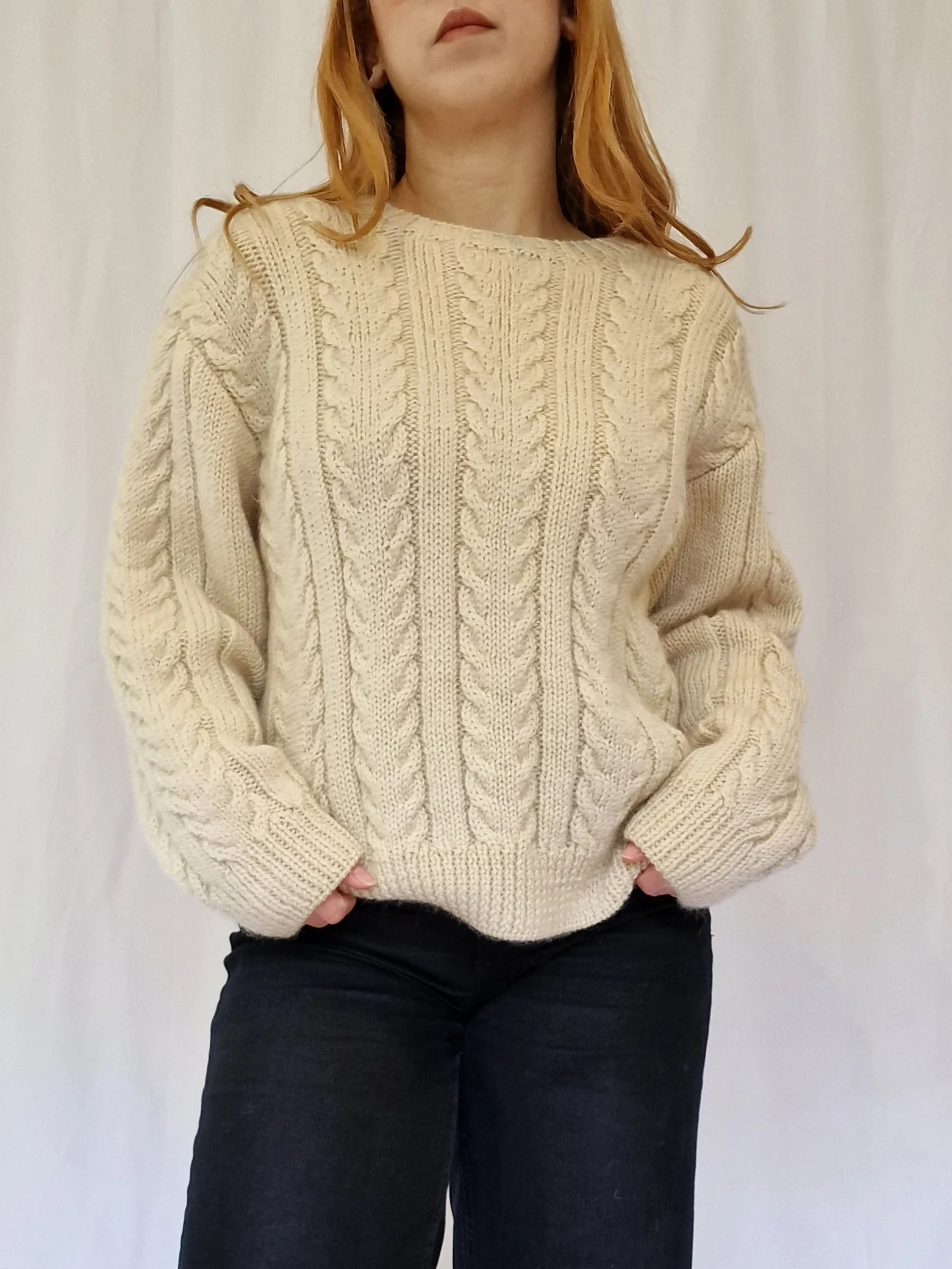 Vintage Crew Neck 100% Wool Aran Jumper - M - Image 7