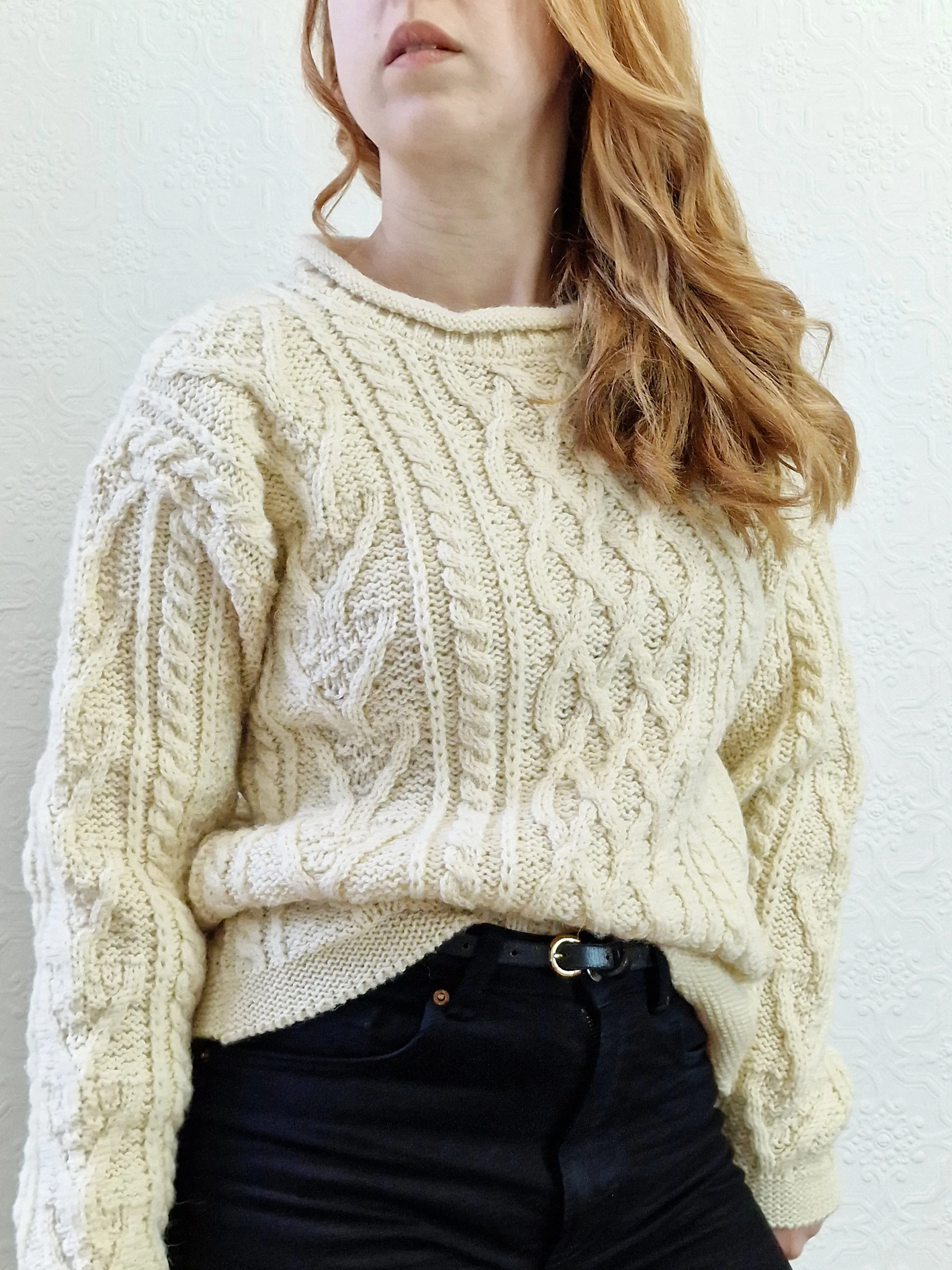 Vintage Crew Neck 100% Wool Handknitted Aran Jumper - S/M - Image 5