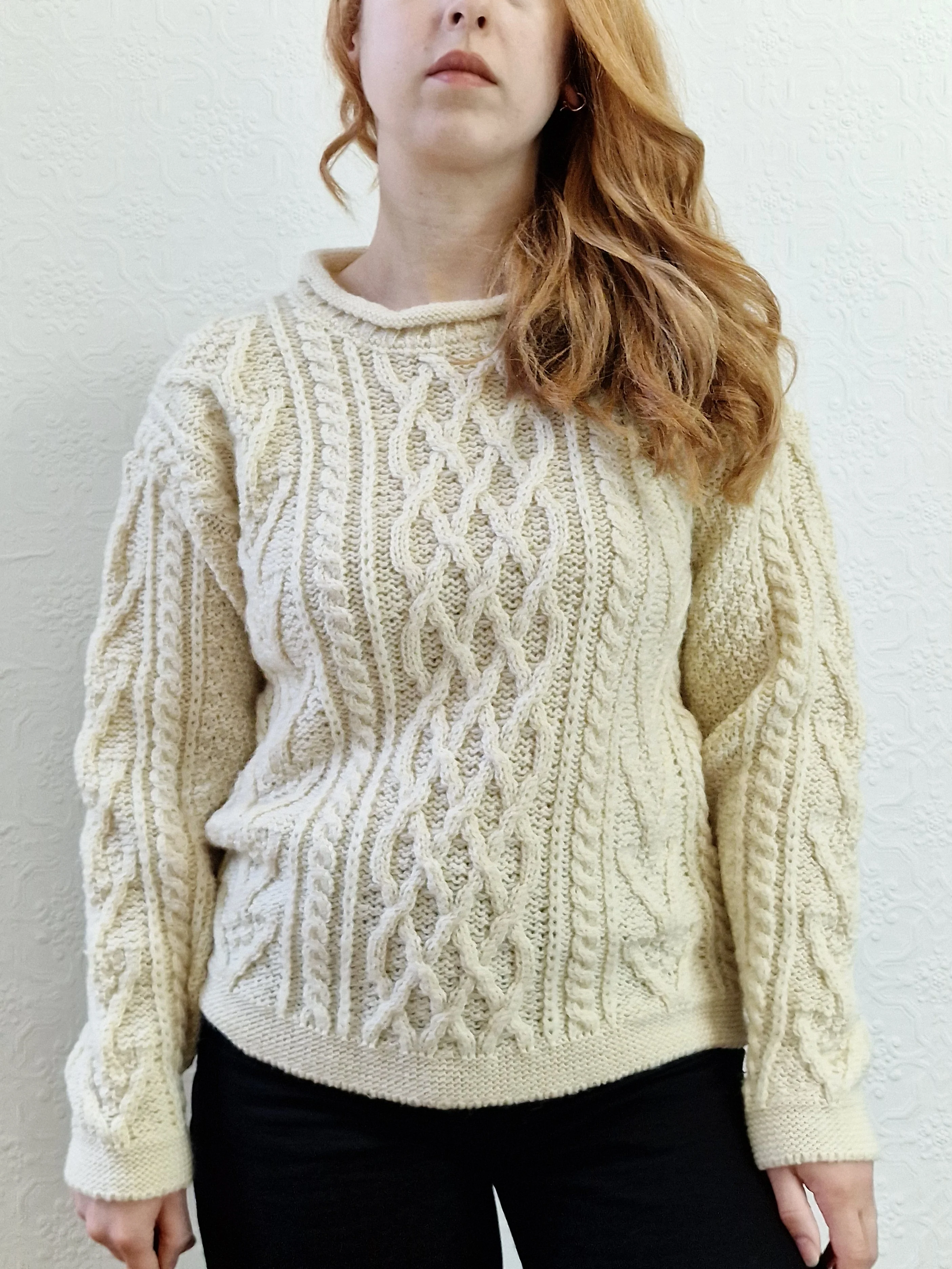 Vintage Crew Neck 100% Wool Handknitted Aran Jumper - S/M - Image 6
