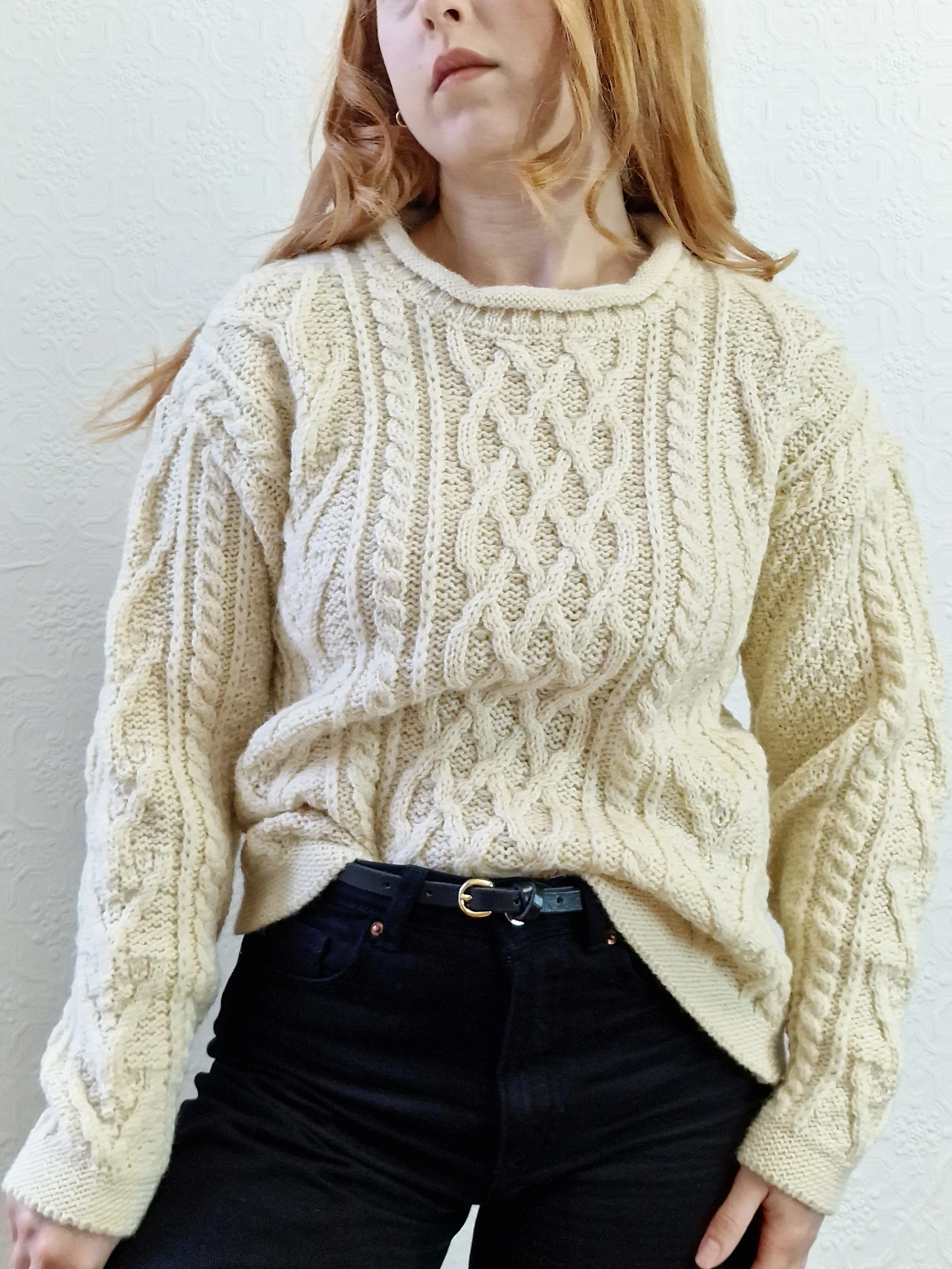Vintage Crew Neck 100% Wool Handknitted Aran Jumper - S/M - Image 8