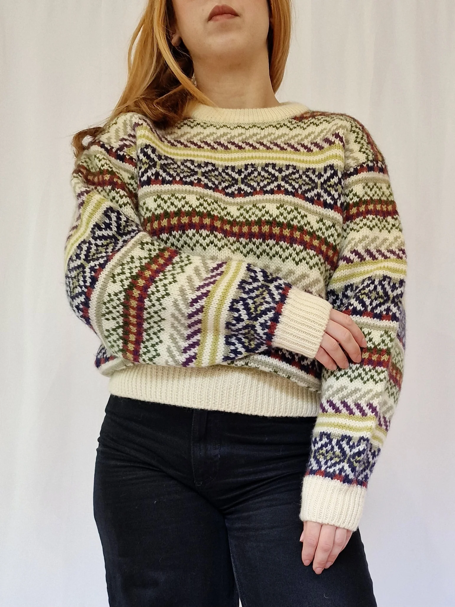 Vintage Crew Neck 100% Wool Norwegian Style Jumper - M - Image 2