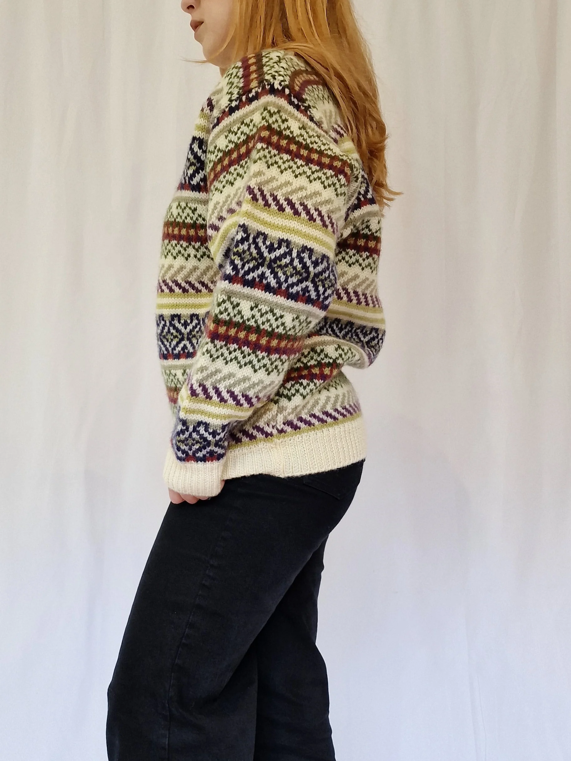 Vintage Crew Neck 100% Wool Norwegian Style Jumper - M - Image 3