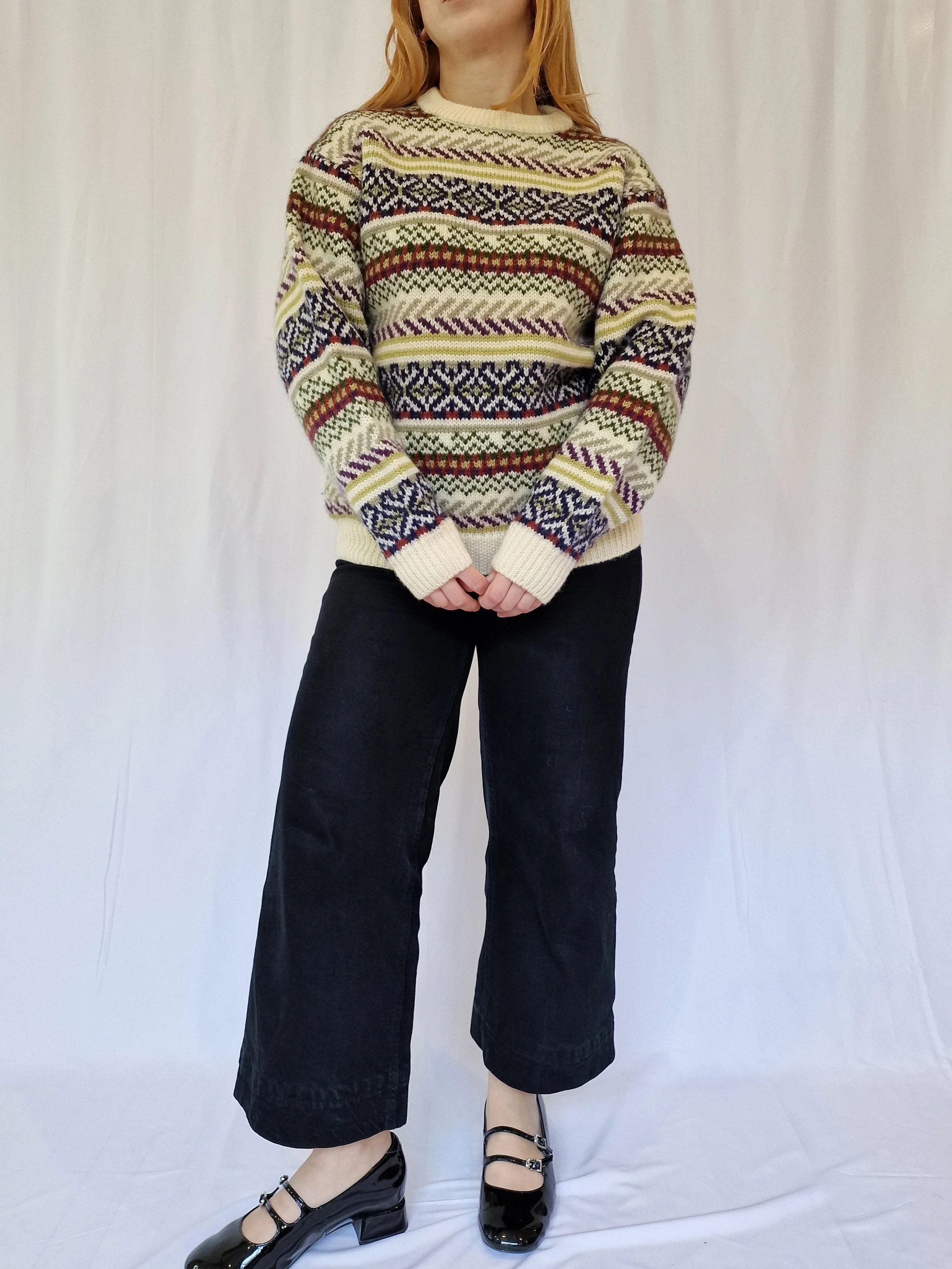 Vintage Crew Neck 100% Wool Norwegian Style Jumper - M - Image 4