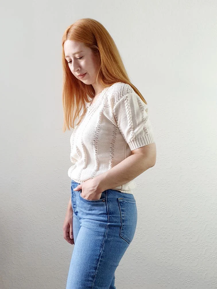 Vintage Crochet Detail Short Sleeve Jumper - M - Image 3