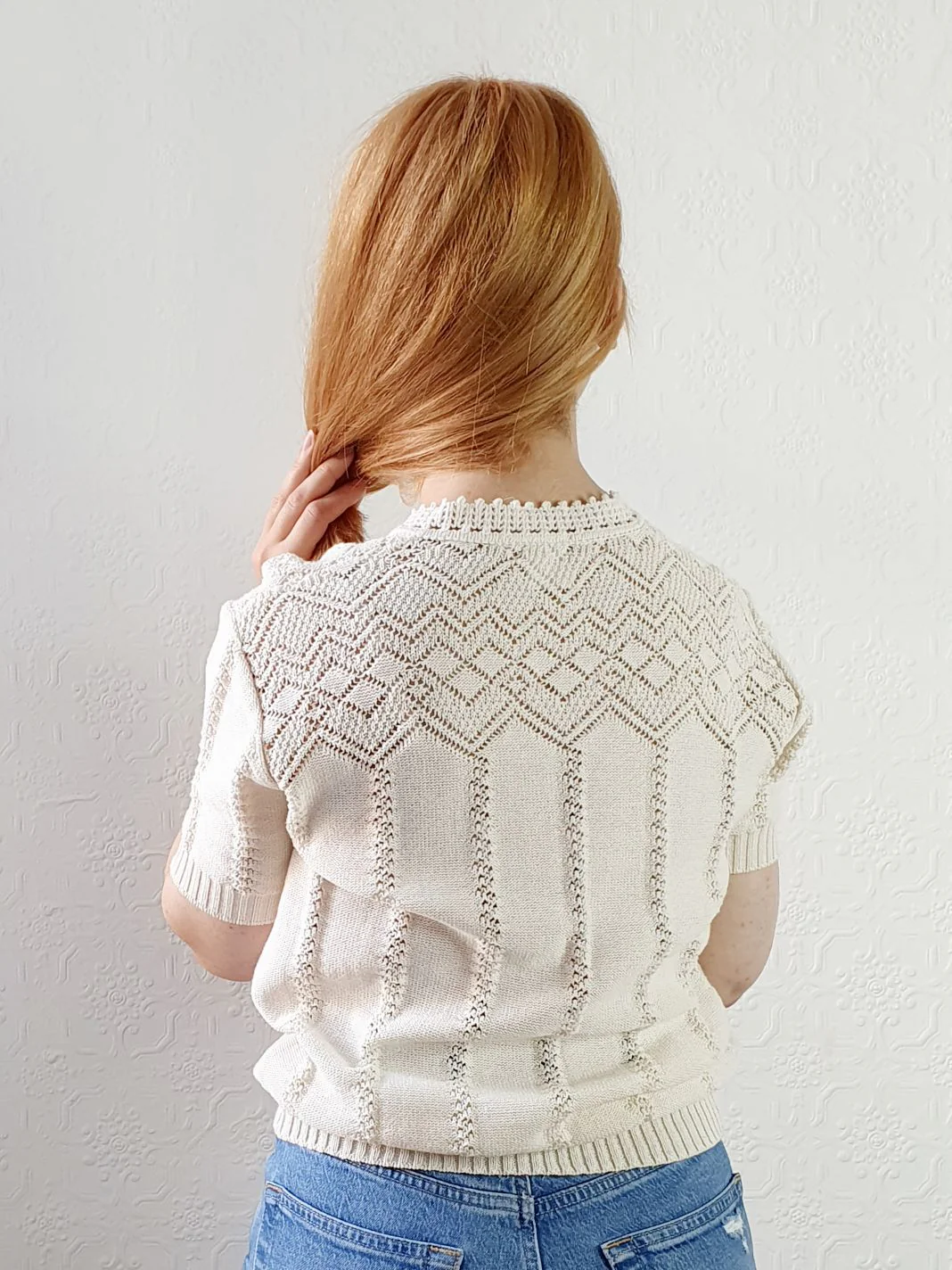 Vintage Crochet Detail Short Sleeve Jumper - M - Image 5