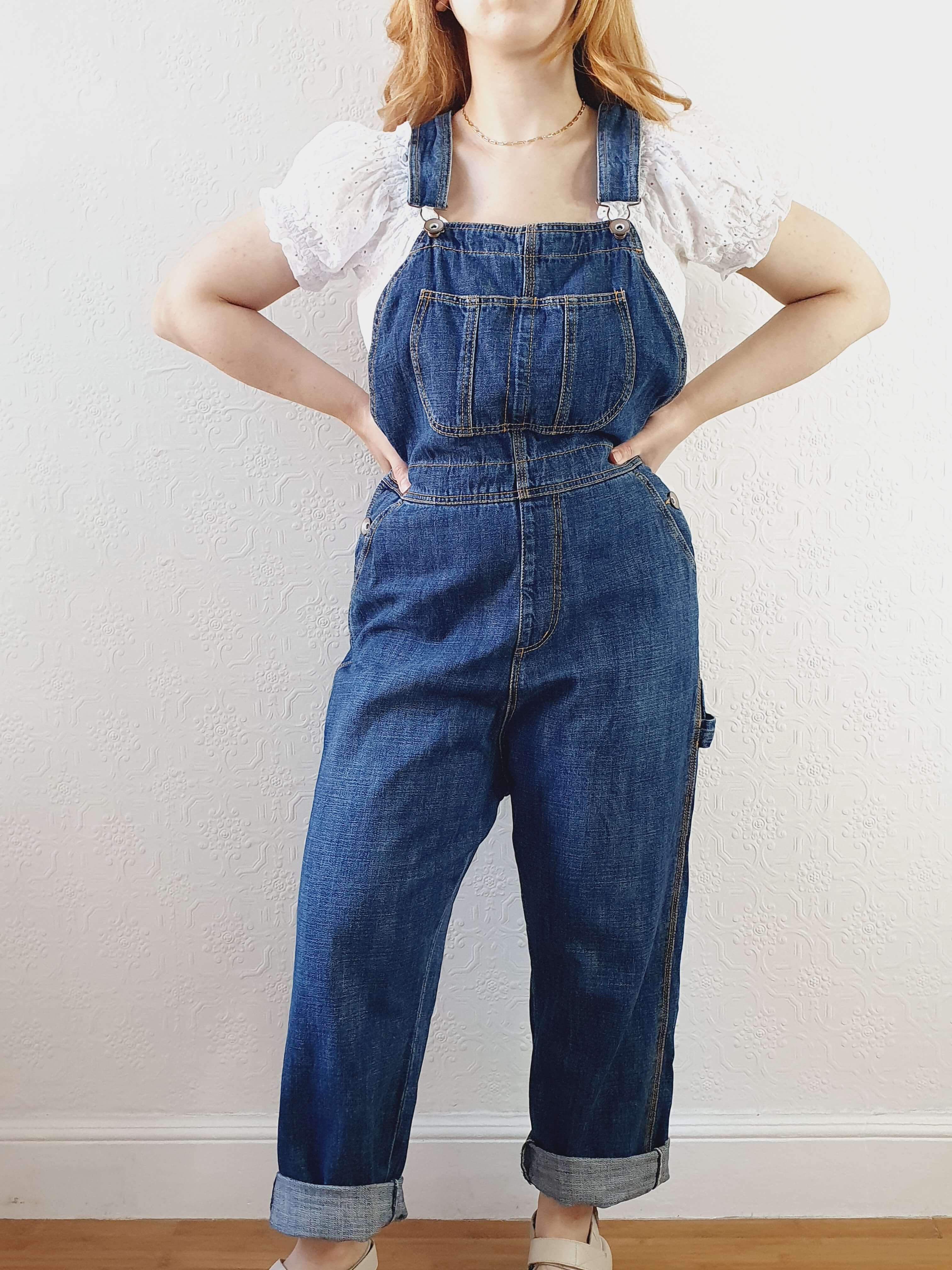 Vintage Dark Blue Denim Dungarees - M/L