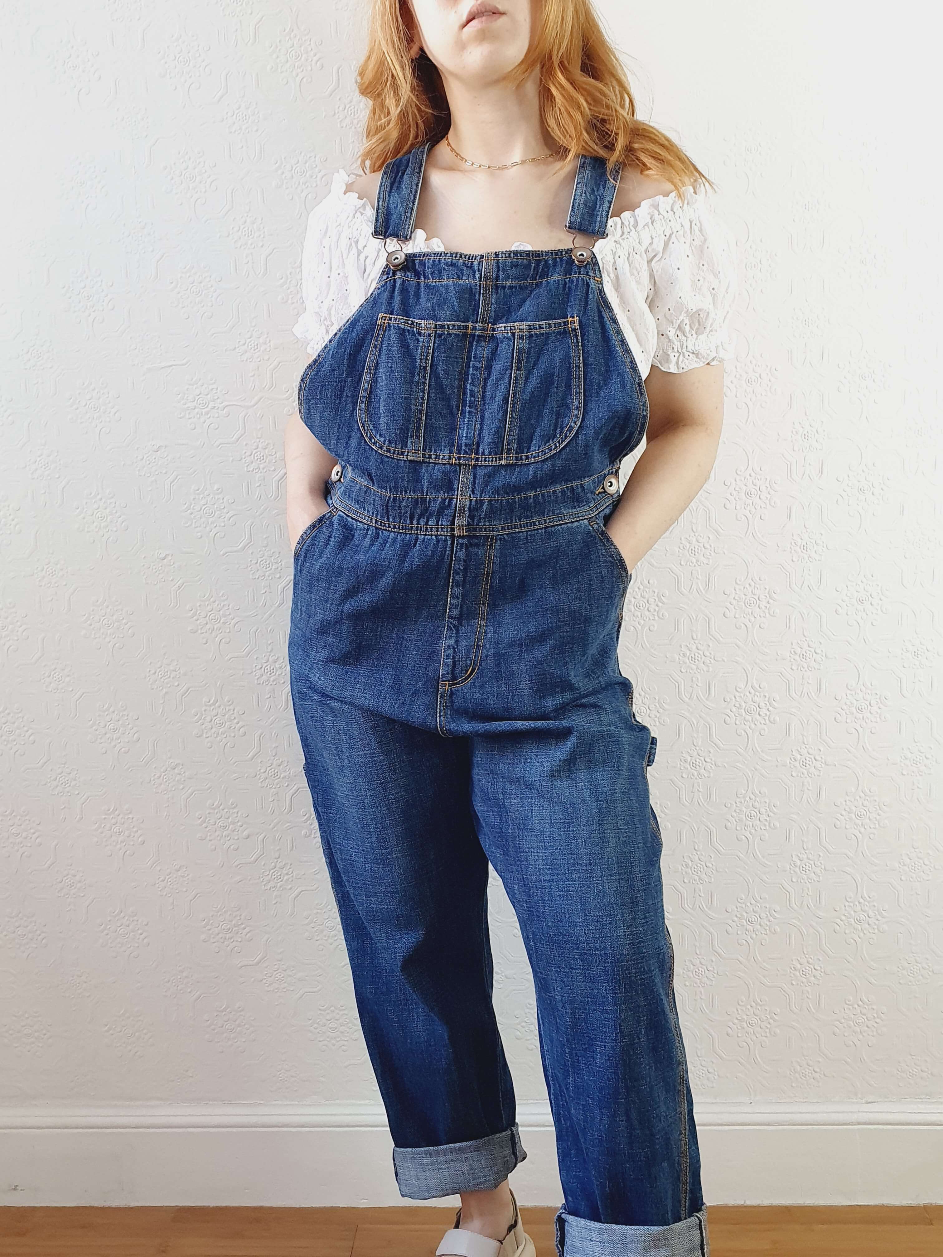 Vintage Dark Blue Denim Dungarees - M/L - Image 2