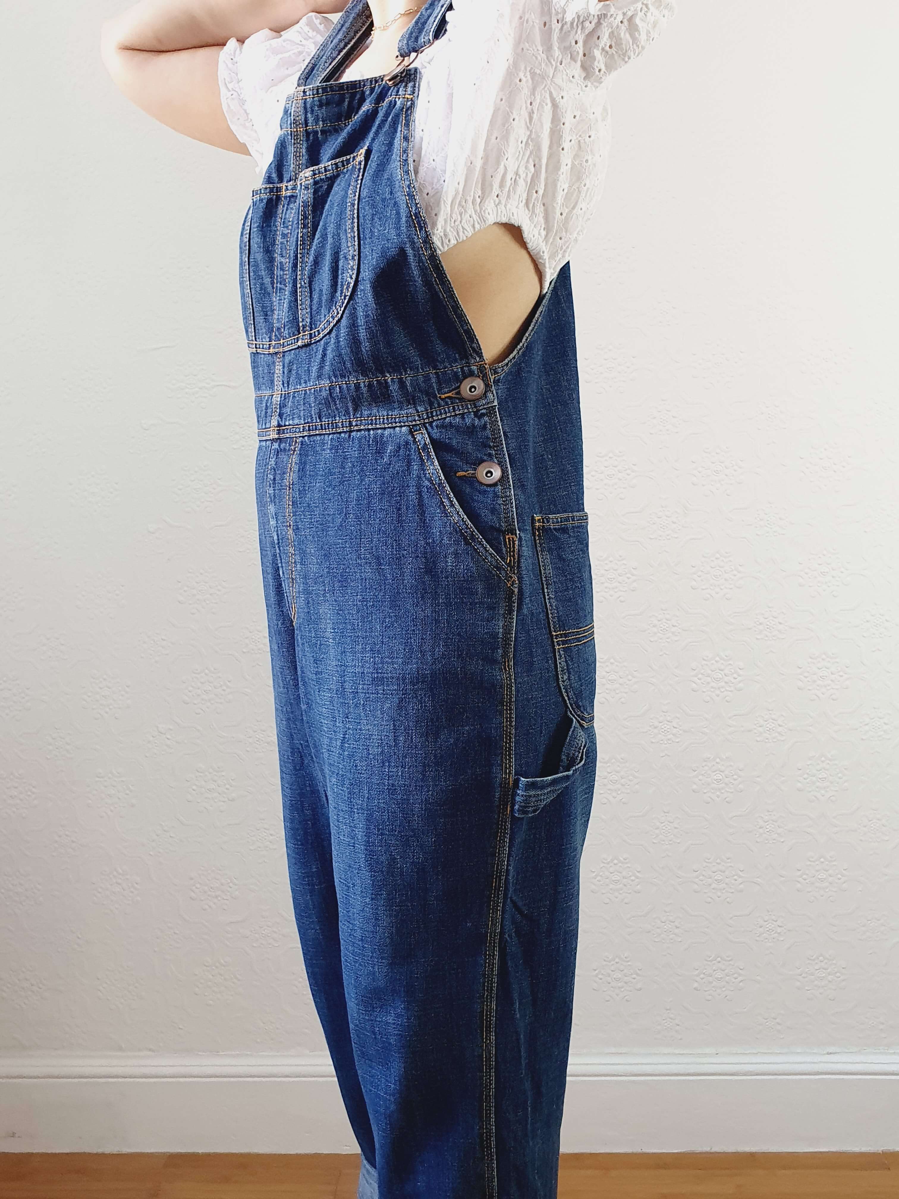 Vintage Dark Blue Denim Dungarees - M/L - Image 3