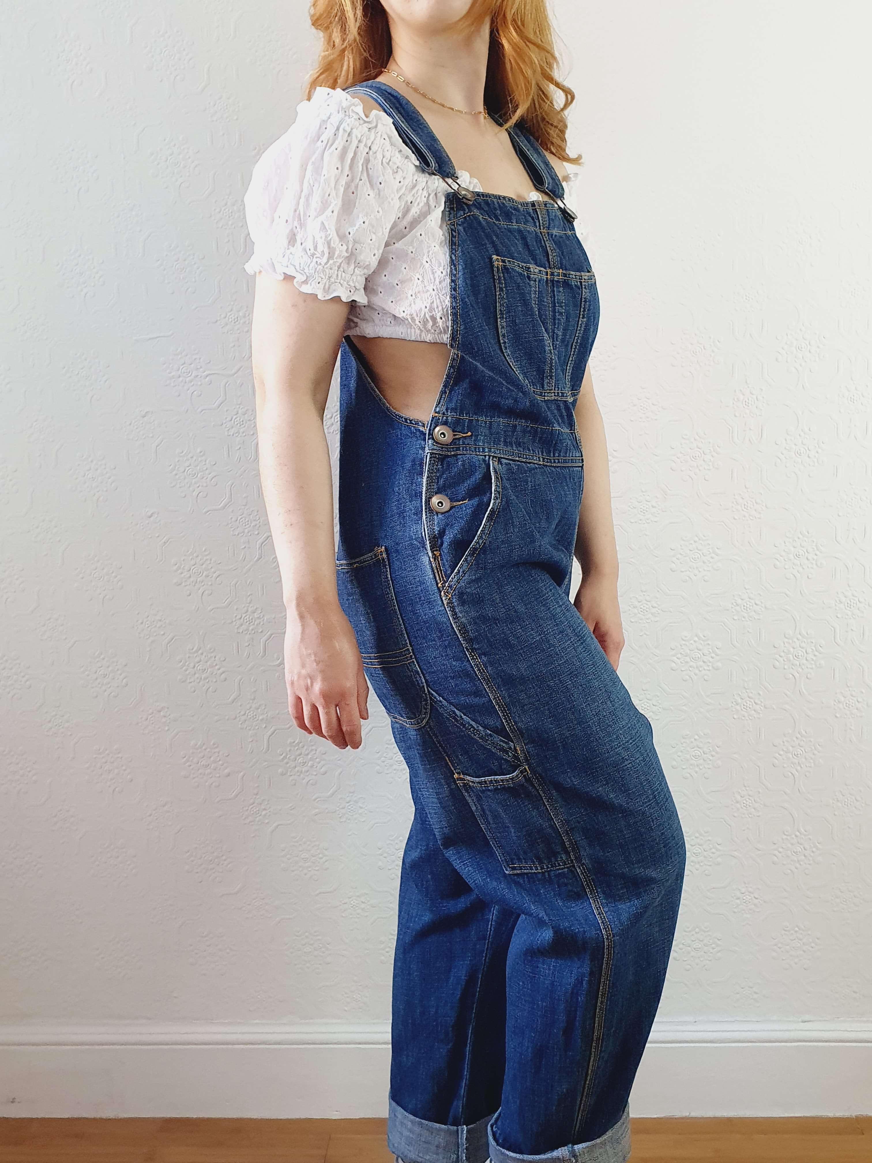 Vintage Dark Blue Denim Dungarees - M/L - Image 5