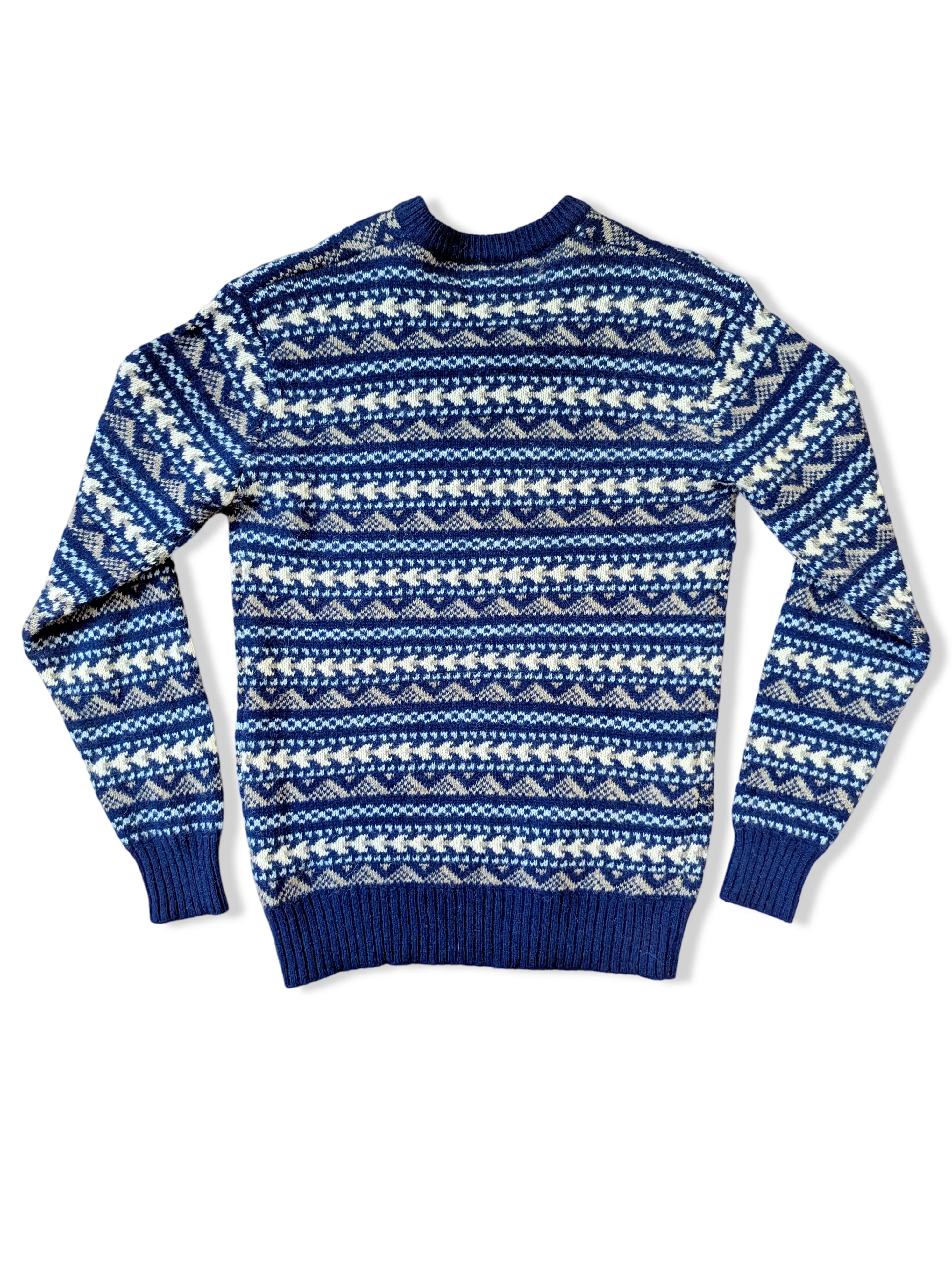 Vintage Dark Blue Pure Wool Fair Isle Knitted Jumper - XS - Image 4