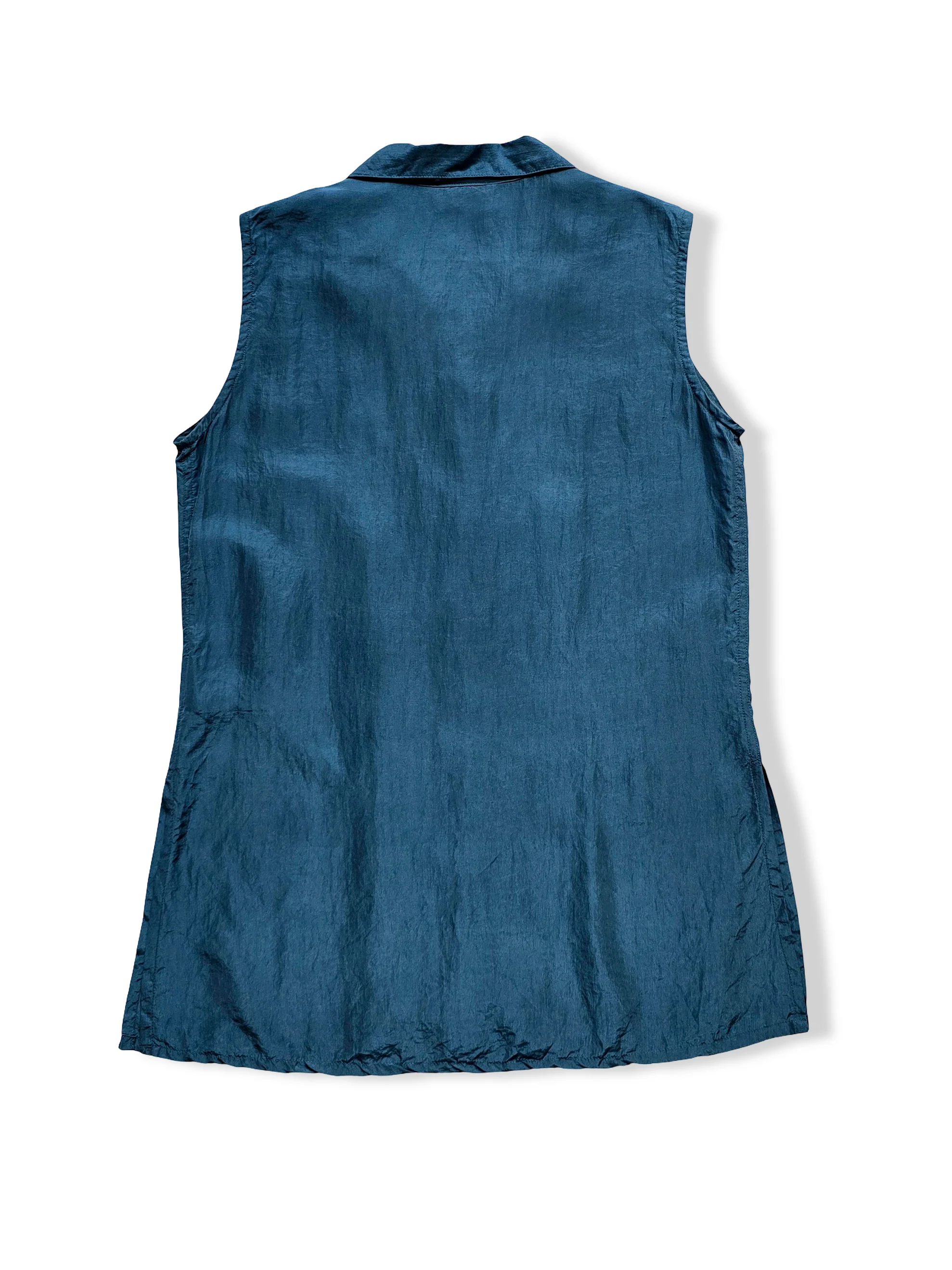 Vintage Dark Blue Sleeveless Silk Blouse - M - Image 2