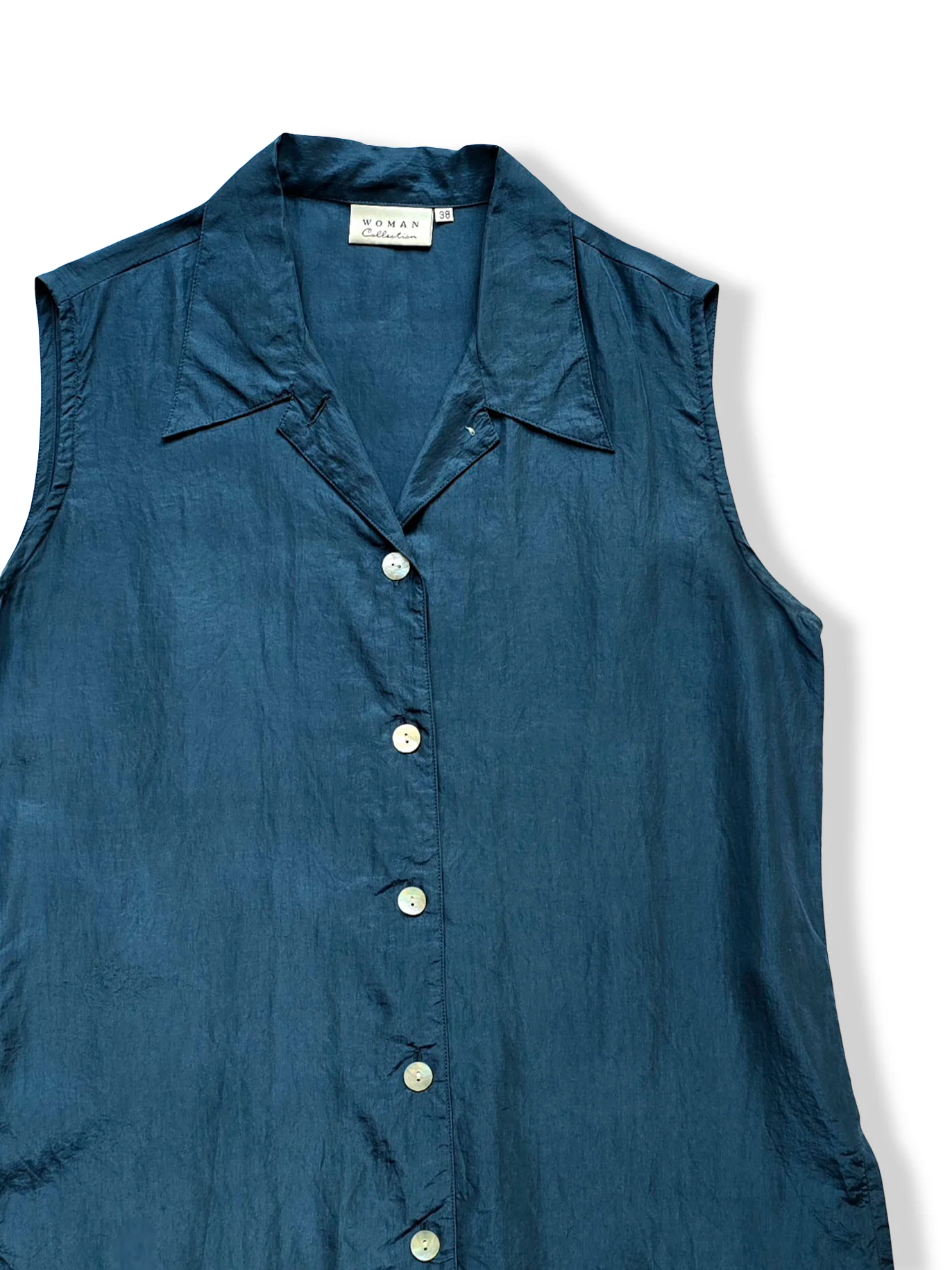 Vintage Dark Blue Sleeveless Silk Blouse - M - Image 3