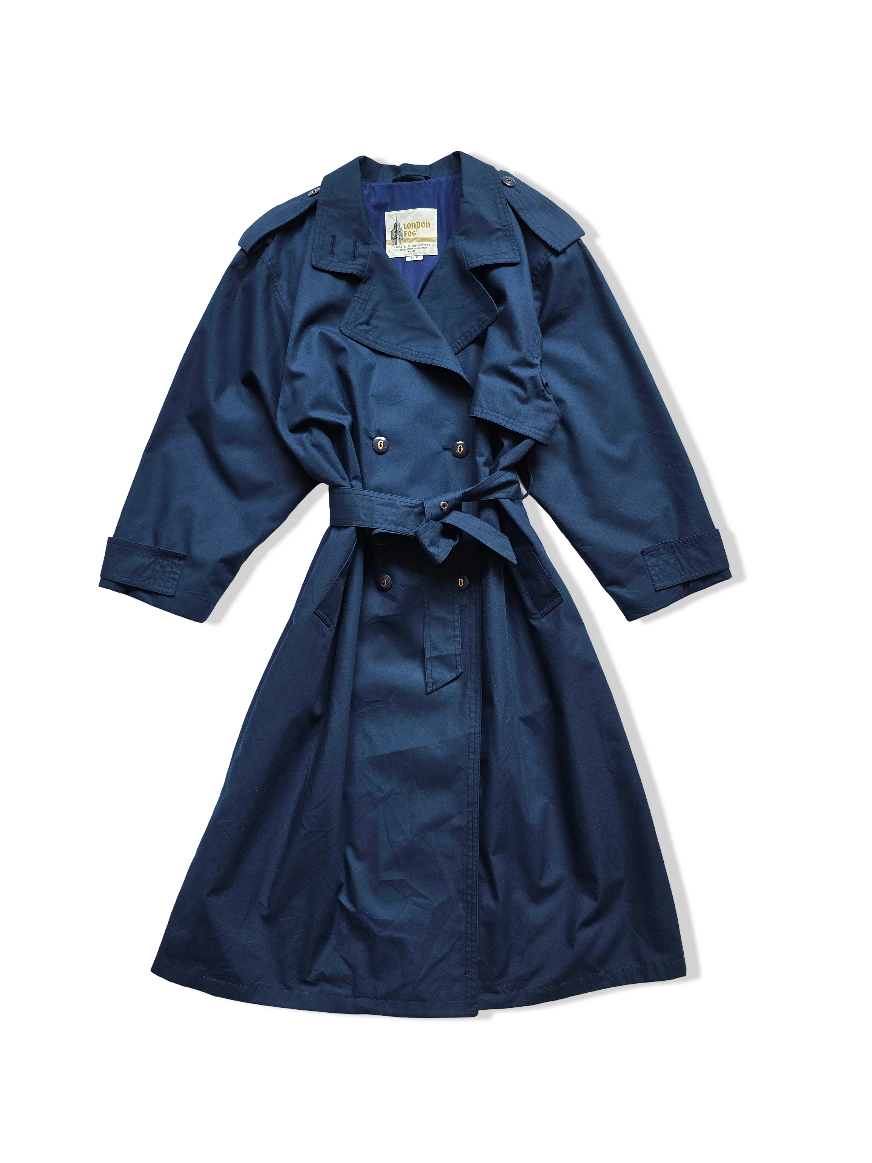 Vintage Dark Blue Trench Coat With Belt - L