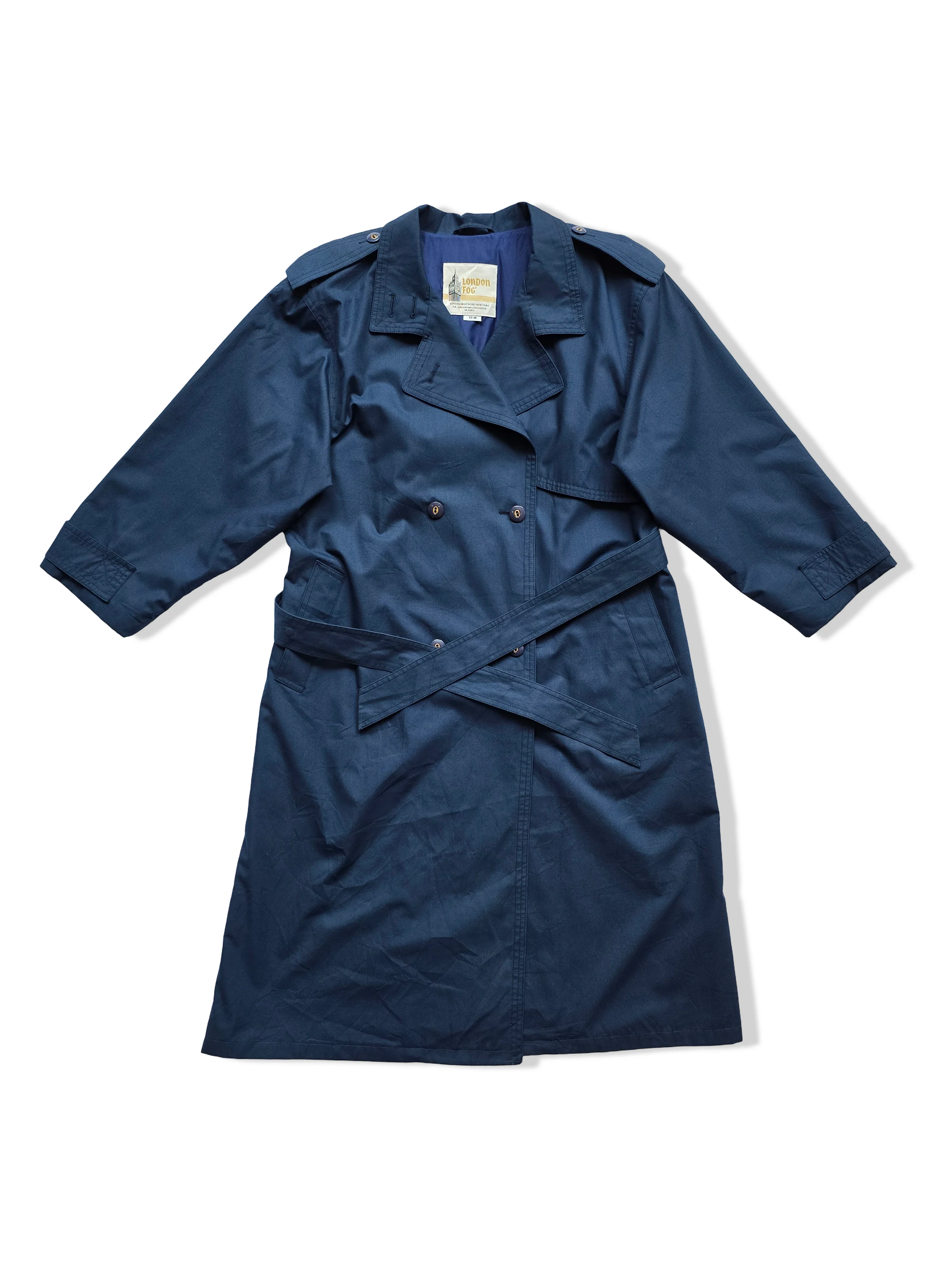 Vintage Dark Blue Trench Coat With Belt - L - Image 3