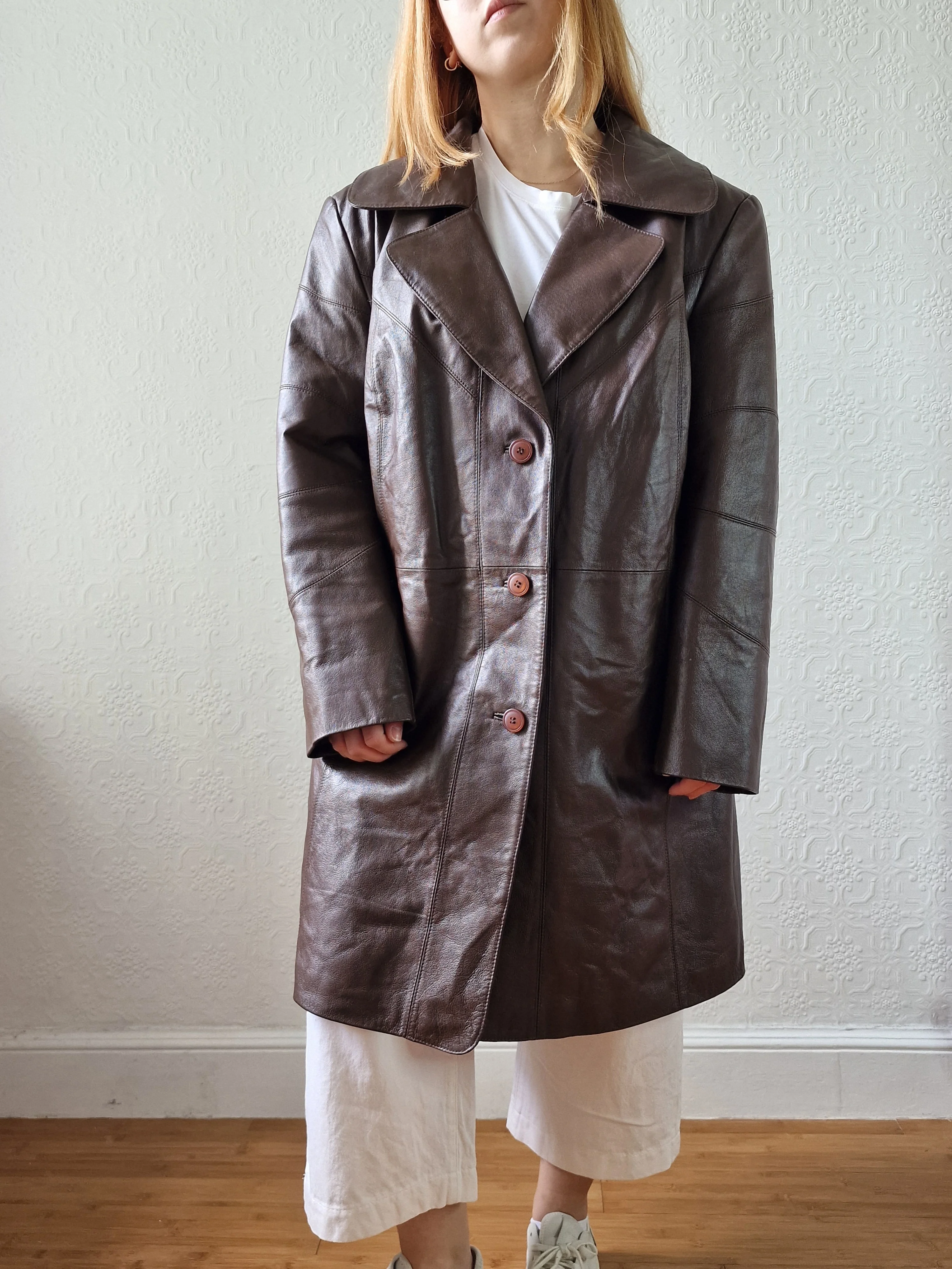 Vintage Dark Brown 100% Genuine Leather Mid Length Jacket - XL - Image 3