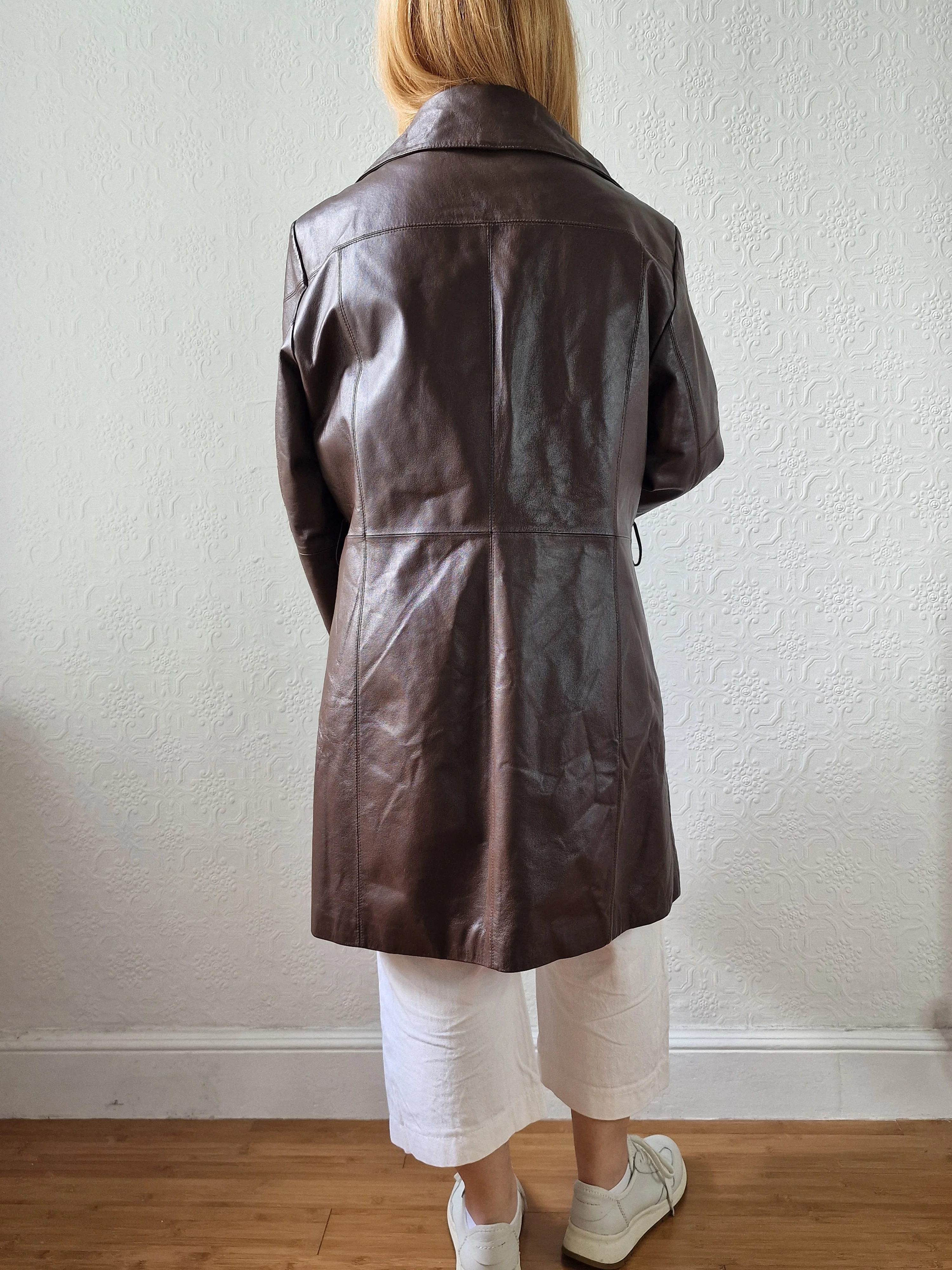Vintage Dark Brown 100% Genuine Leather Mid Length Jacket - XL - Image 4