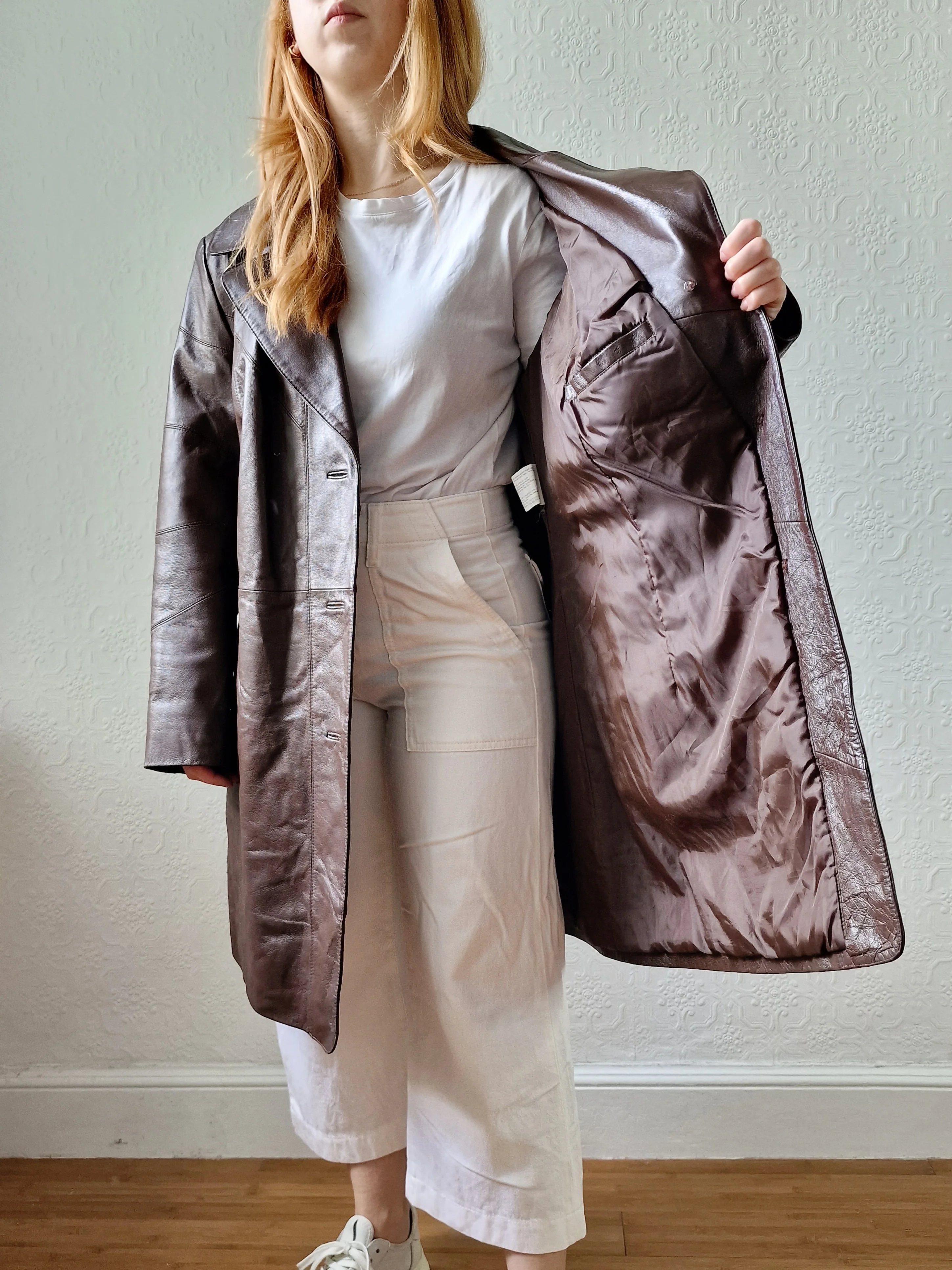 Vintage Dark Brown 100% Genuine Leather Mid Length Jacket - XL - Image 6