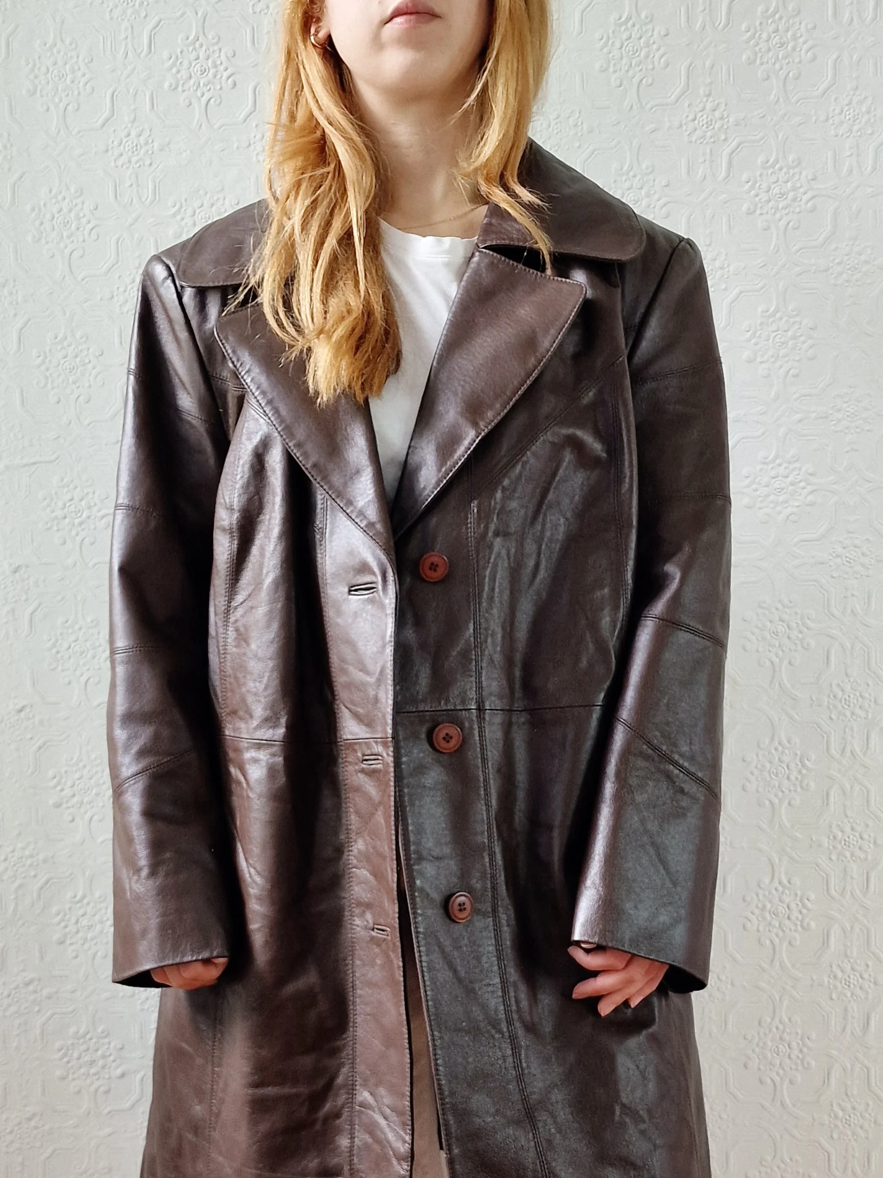 Vintage Dark Brown 100% Genuine Leather Mid Length Jacket - XL - Image 7