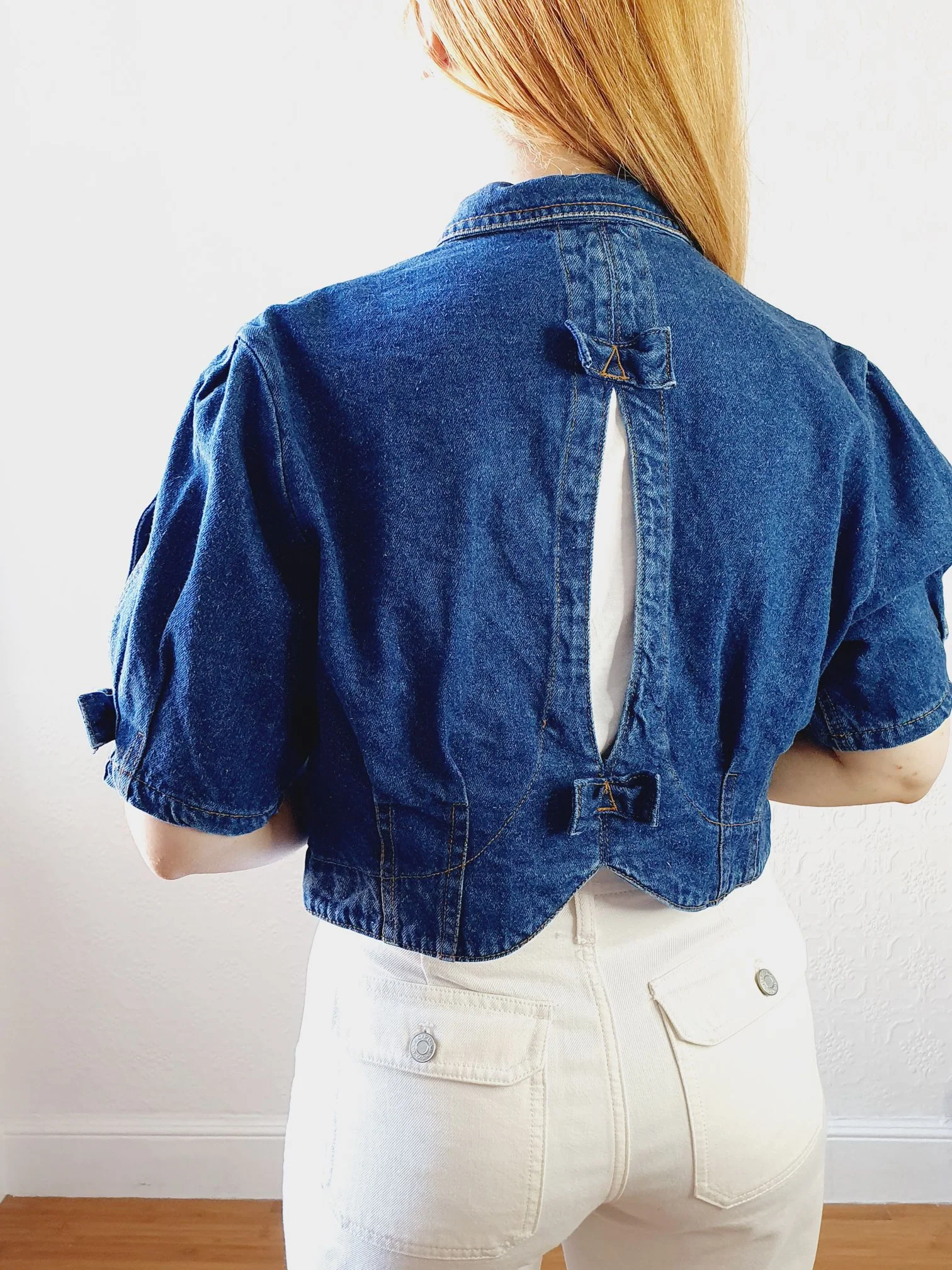 Vintage Dark Denim Jacket with Cutout Details - S/M