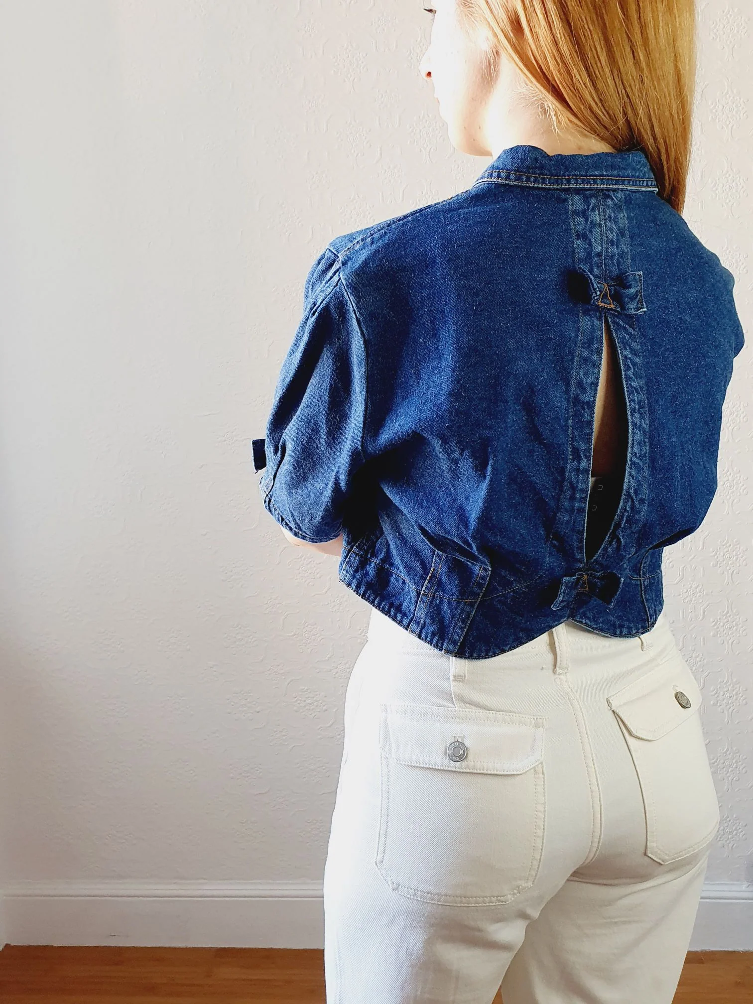 Vintage Dark Denim Jacket with Cutout Details - S/M - Image 10