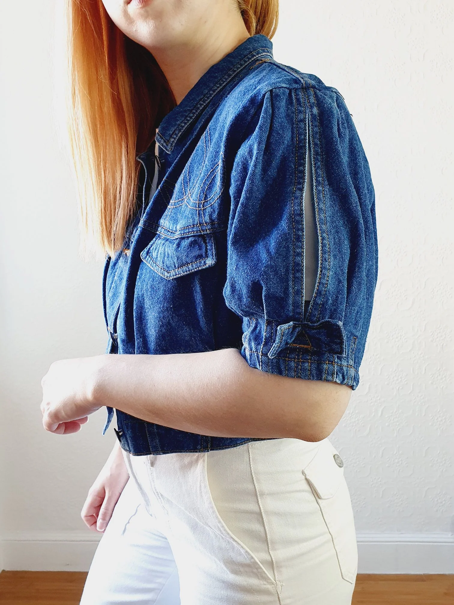 Vintage Dark Denim Jacket with Cutout Details - S/M - Image 11