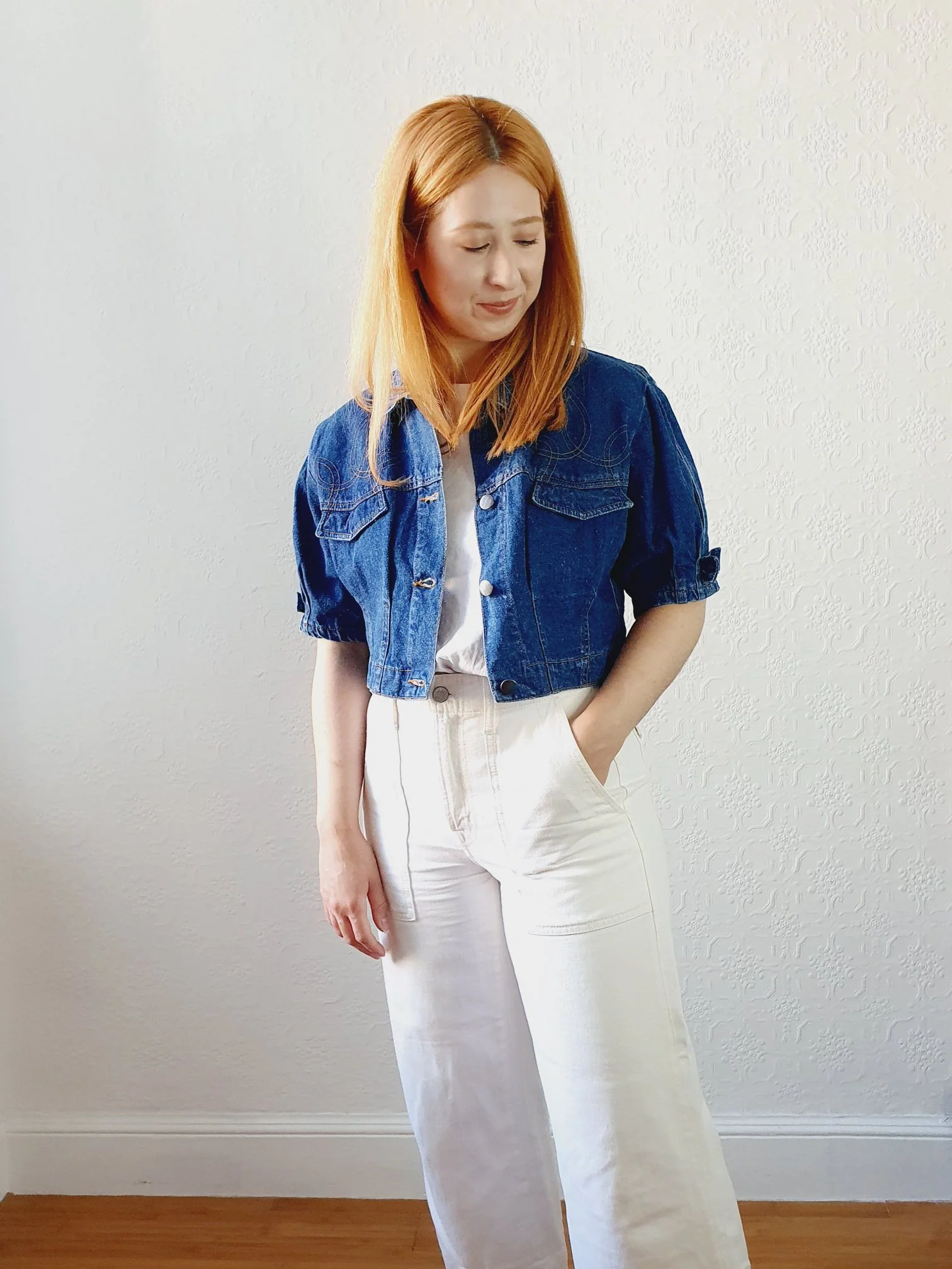 Vintage Dark Denim Jacket with Cutout Details - S/M - Image 2