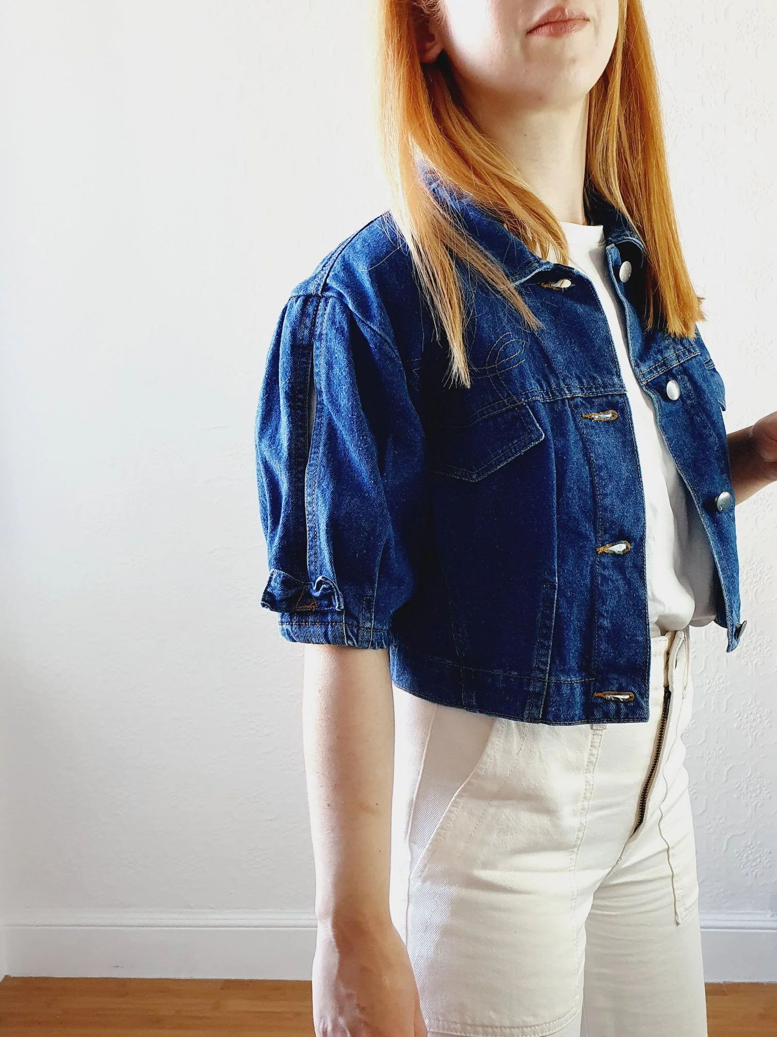 Vintage Dark Denim Jacket with Cutout Details - S/M - Image 3