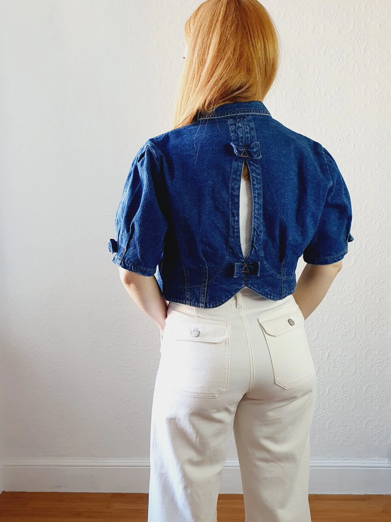Vintage Dark Denim Jacket with Cutout Details - S/M - Image 4