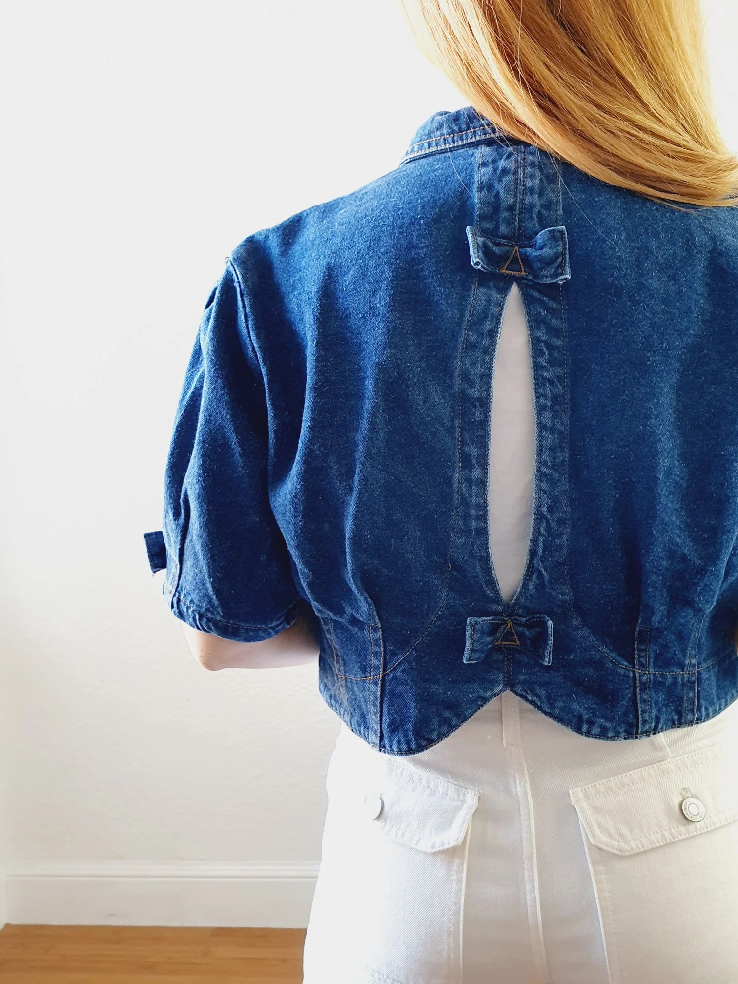 Vintage Dark Denim Jacket with Cutout Details - S/M - Image 5