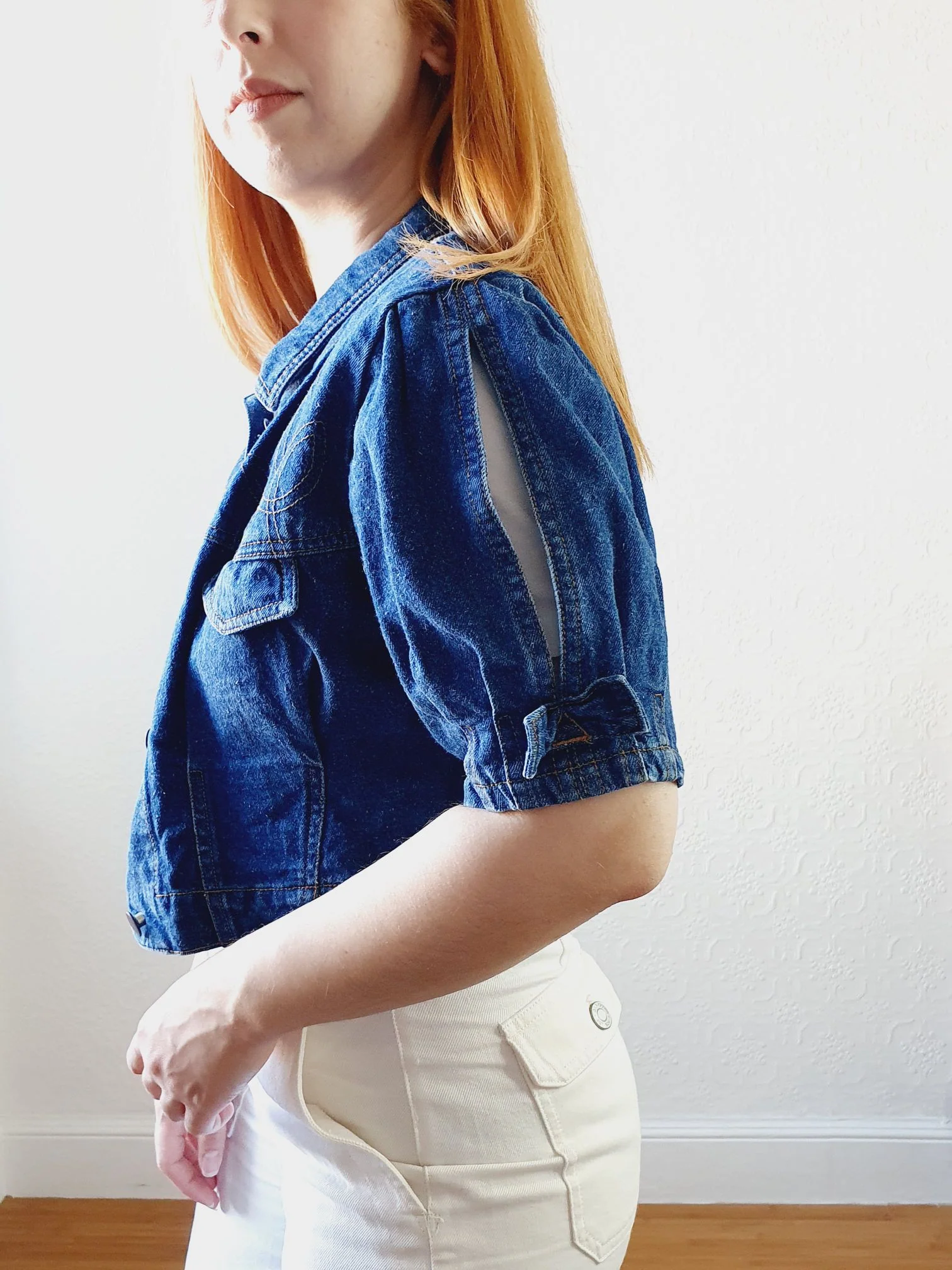 Vintage Dark Denim Jacket with Cutout Details - S/M - Image 6