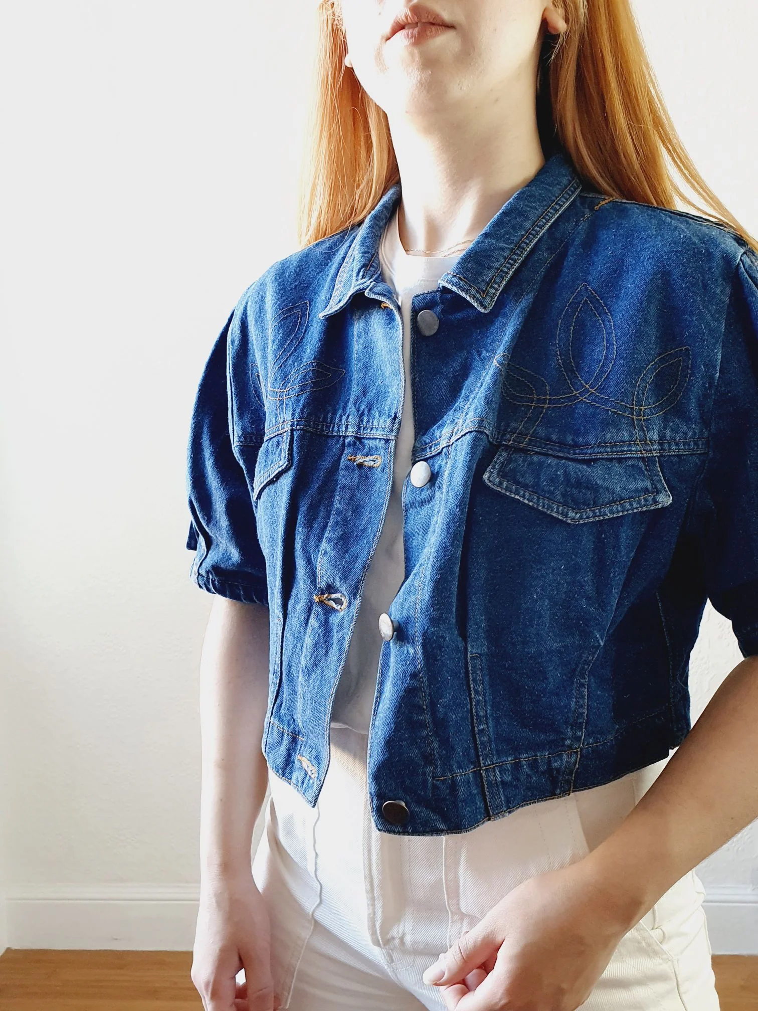 Vintage Dark Denim Jacket with Cutout Details - S/M - Image 7